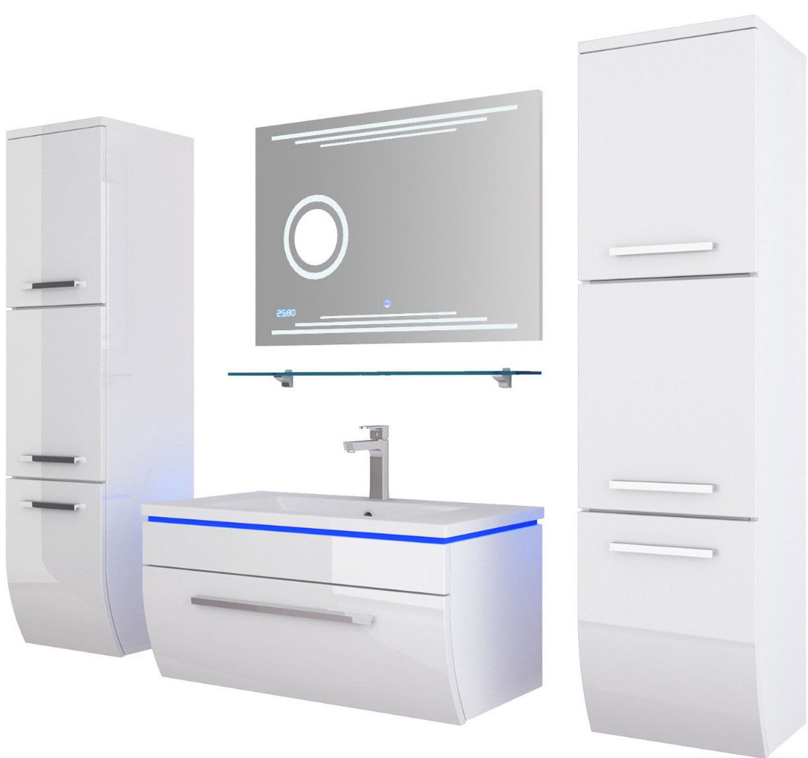 Homeline Badmöbel-Set Badmöbel Set Hochglanz 6 TLG 60 cm Weiß Led Touch Bad günstig online kaufen