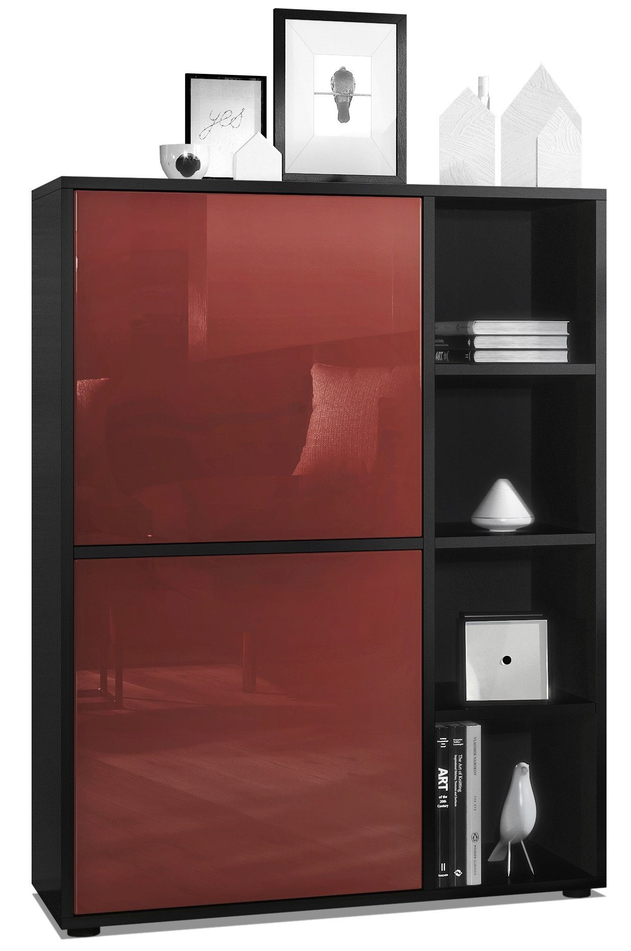 Vladon Highboard Cuba (Anrichte, mit 2 Türen und 4 offene Fächer), Schwarz günstig online kaufen