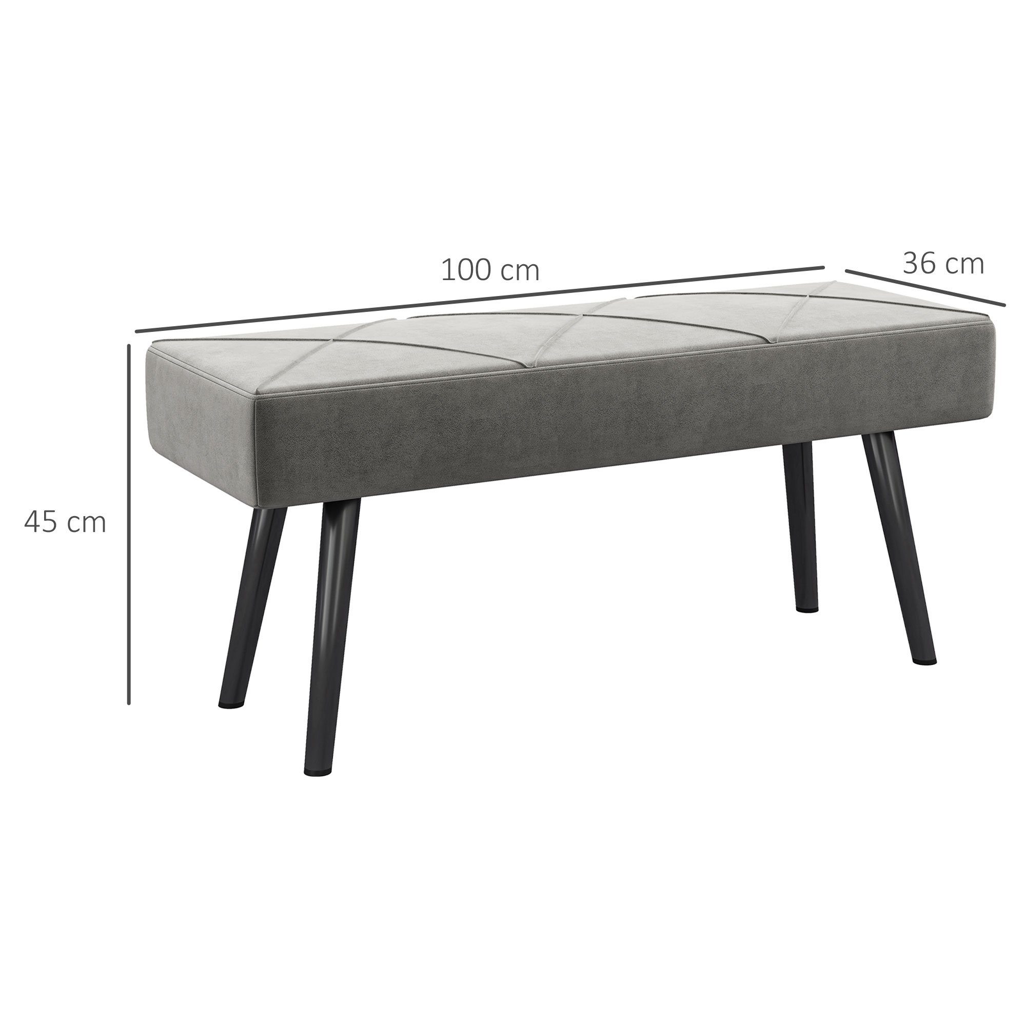 HOMCOM Polsterbank Sitzbank mit X-Muster, in Samtoptik, bis 120 kg Belastbar (Flurbank, 1-St., Bettbank), für Schlafzimmer, 100 x 36 x 45 cm, Grau