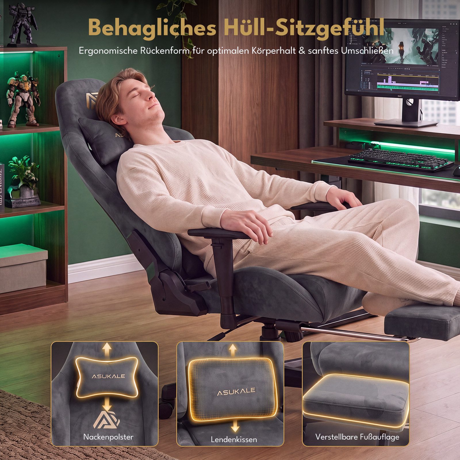 Asukale Gaming-Stuhl XXL Gaming-Stuhl ErgoComfort 4D mit Fußstütze – Bild 5 von 5