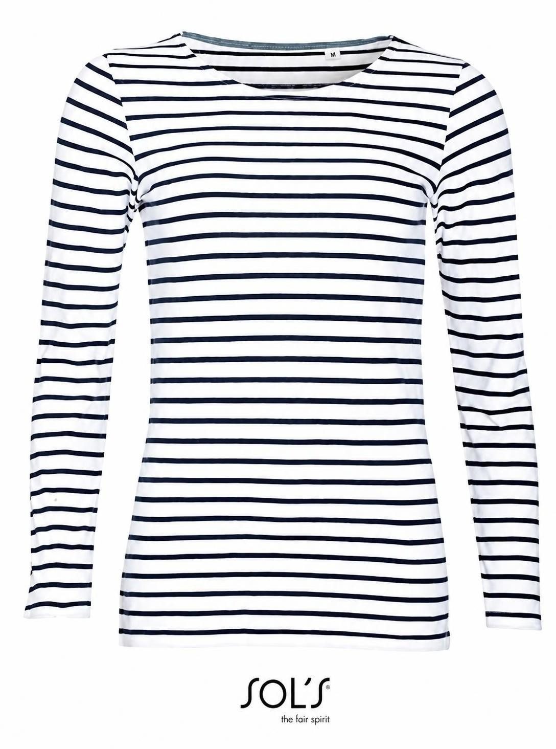 SOLS Langarmshirt Damen Longsleeve Striped T-Shirt Marine gestreift
