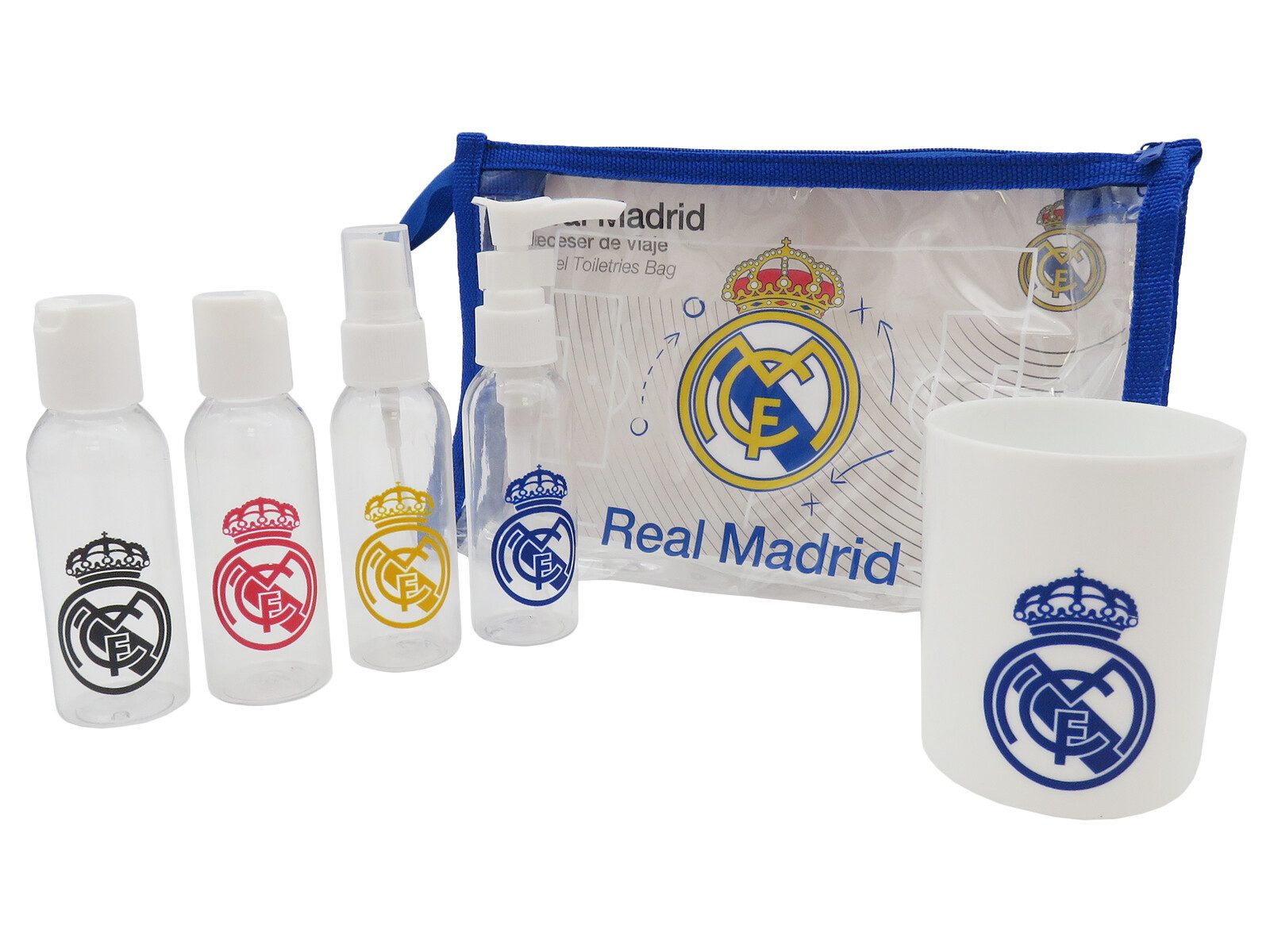 Real Madrid Kulturbeutel Reise Kulturbeutel Set mit 4 Flaschen Dispenser und Becher 200 ml – Bild 5 von 5