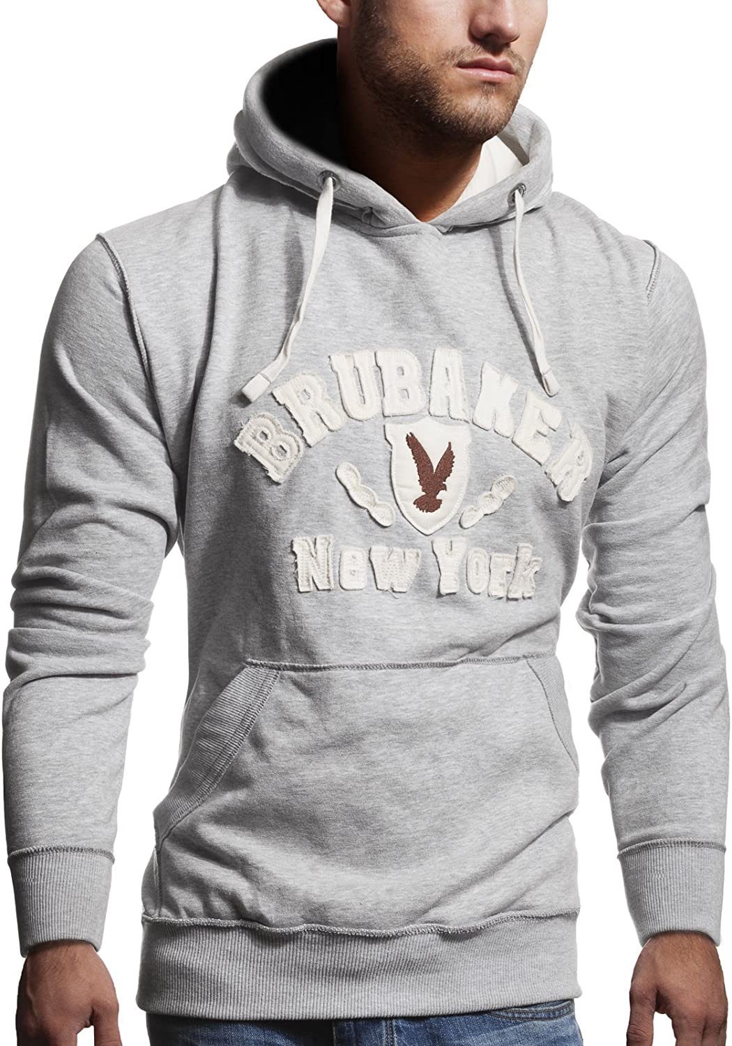 York Herren Grau New Adler (1-tlg) - Kängurutasche Kapuzensweatshirt mit Kapuze Sweater mit und Logo Eagle Sweatshirt BRUBAKER