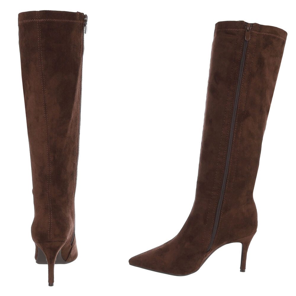 Ital-Design Damen Kniehohe Stiefel spitz mit Stilettoabsatz High-Heel-Stiefel (92299814) Pfennig-/Stilettoabsatz Stiefel in Braun – Bild 5 von 5