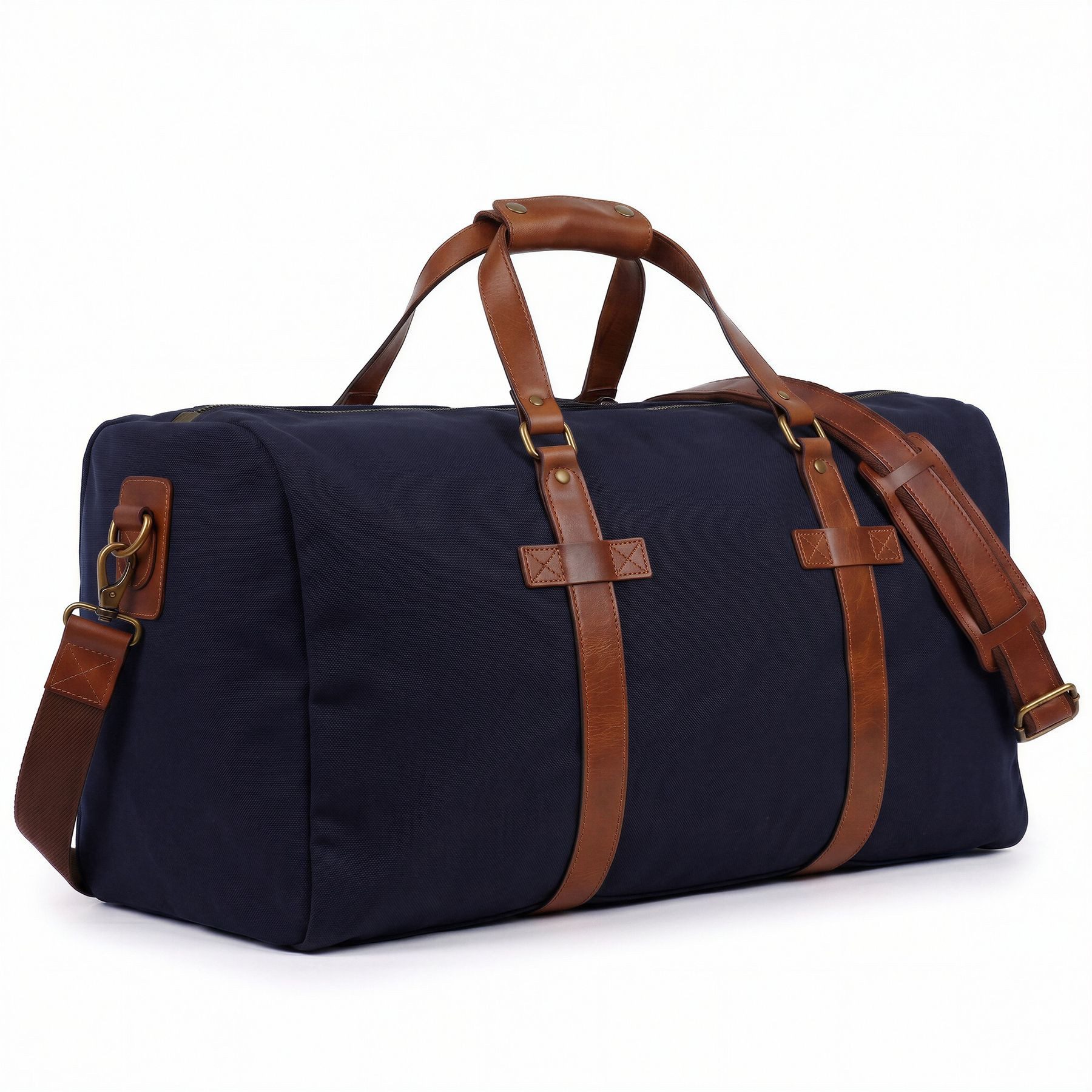Reisetasche echt Leder Weekender groß blau-braun CHASE