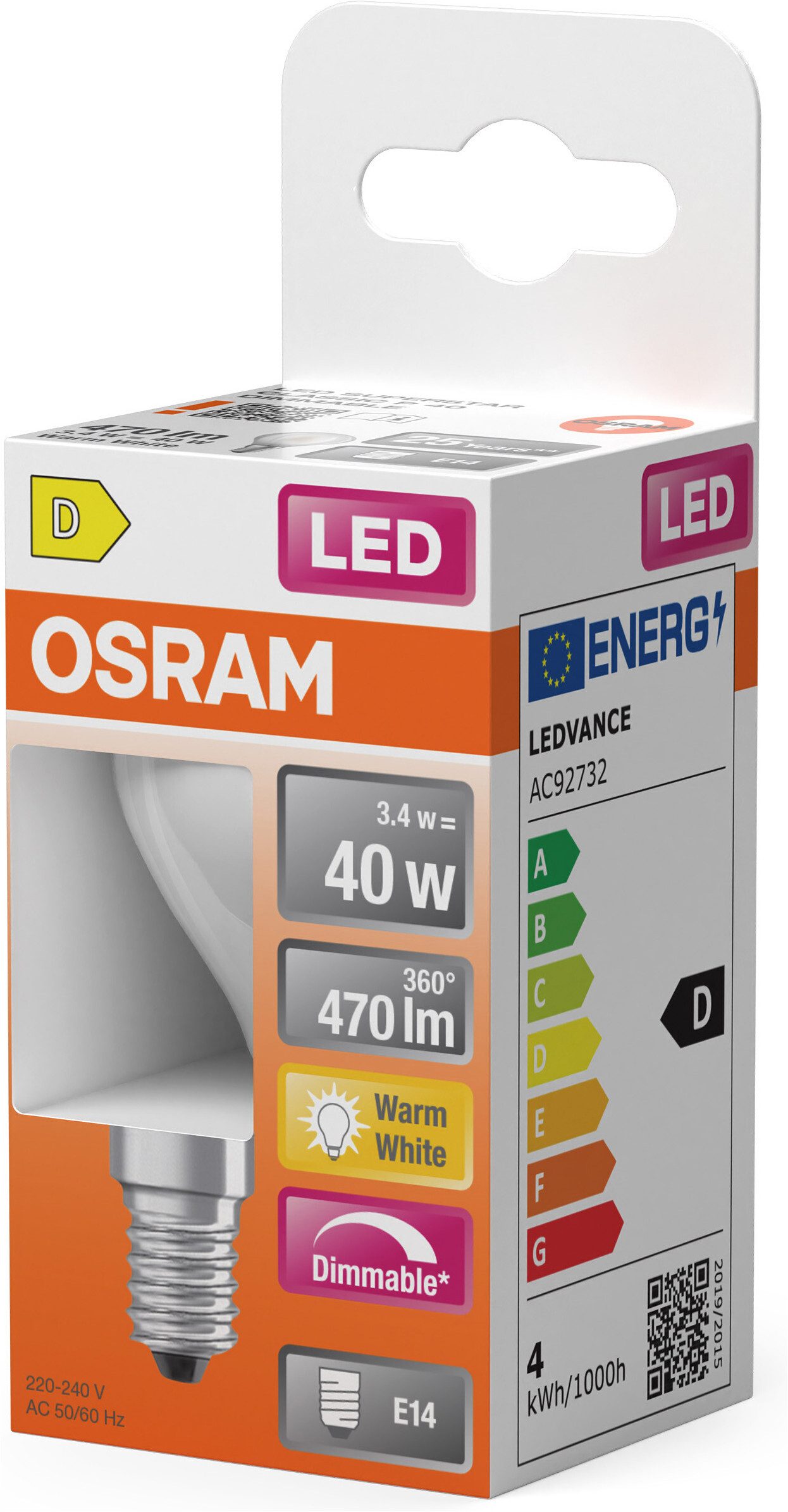 Osram LED-Leuchtmittel LED Retrofit CLASSIC Tropfenform, E14, 1 St., Warmweiß