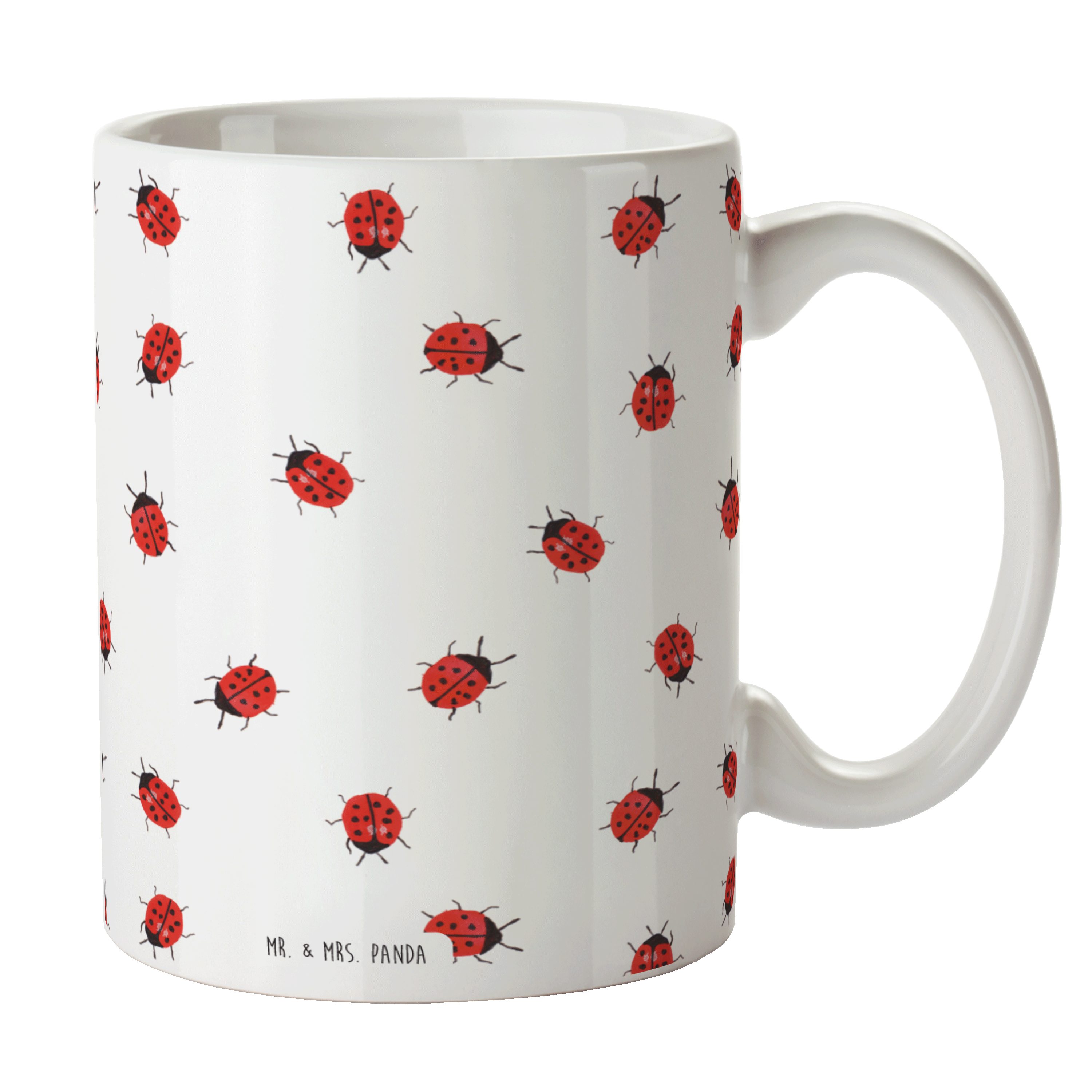 Mr. & Mrs. Panda Tasse Marienkäfer Design, Geschenktasse, Weiß, Kaffeetasse, Bedruckte Tasse, Keramik, Kaffeebecher Designtasse cappuccinotasse