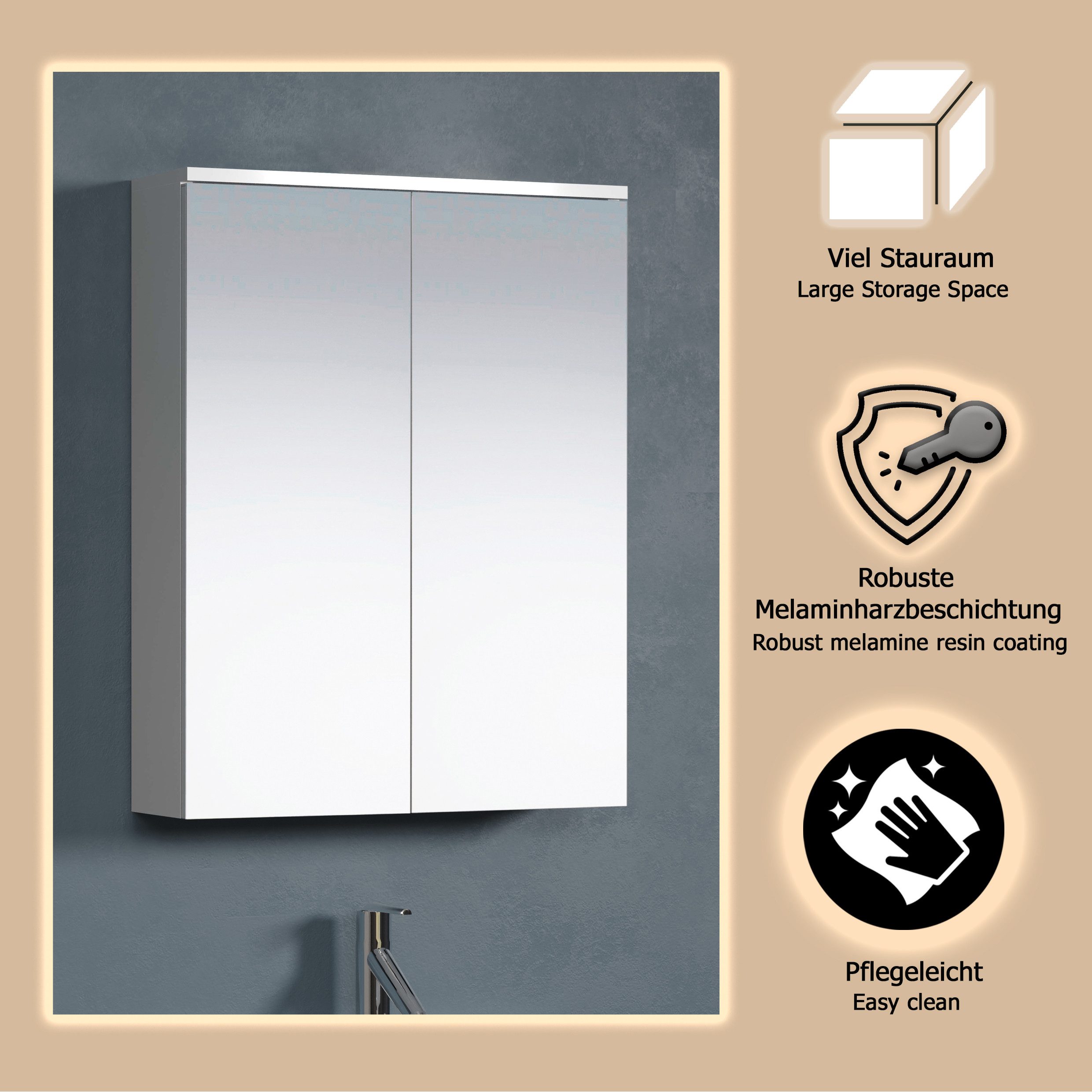 welltime Spiegelschrank Prag (1-St) Spiegelschrank mit 2 Spiegeltüren - (B/T/H) 60/18/78 cm