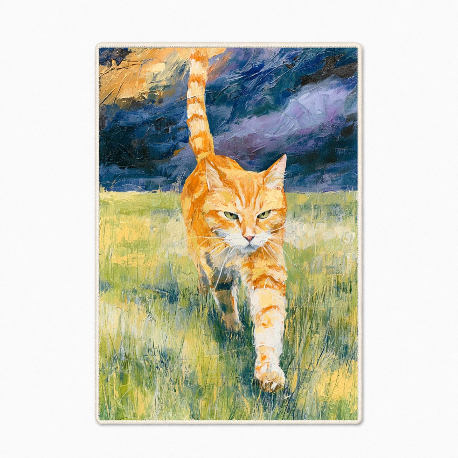 Jumpeak Teppich Teppich Ölgemälde Rotgetigter Kater auf Wiese, Kunst, Rechteckig, Höhe: 5 mm, Kaschmir, rutschfeste Unterseite