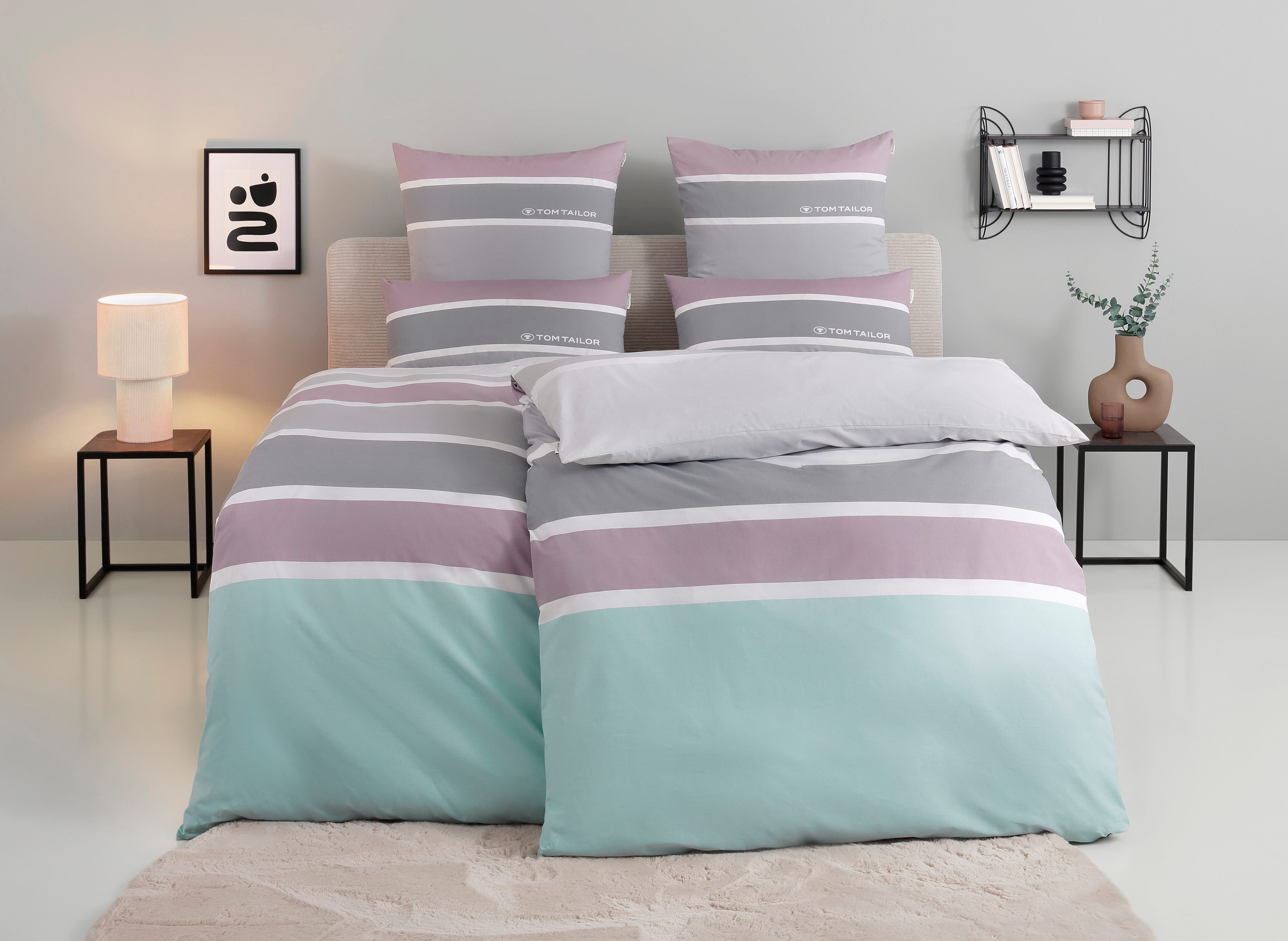 TOM TAILOR HOME Bettwäsche Felix in Gr. 135x200 oder 155x220 cm, Renforcé, 3 teilig, mit GRATIS-Zugabe: Gästehandtuch (100% Baumwolle), mit Reißverschluss