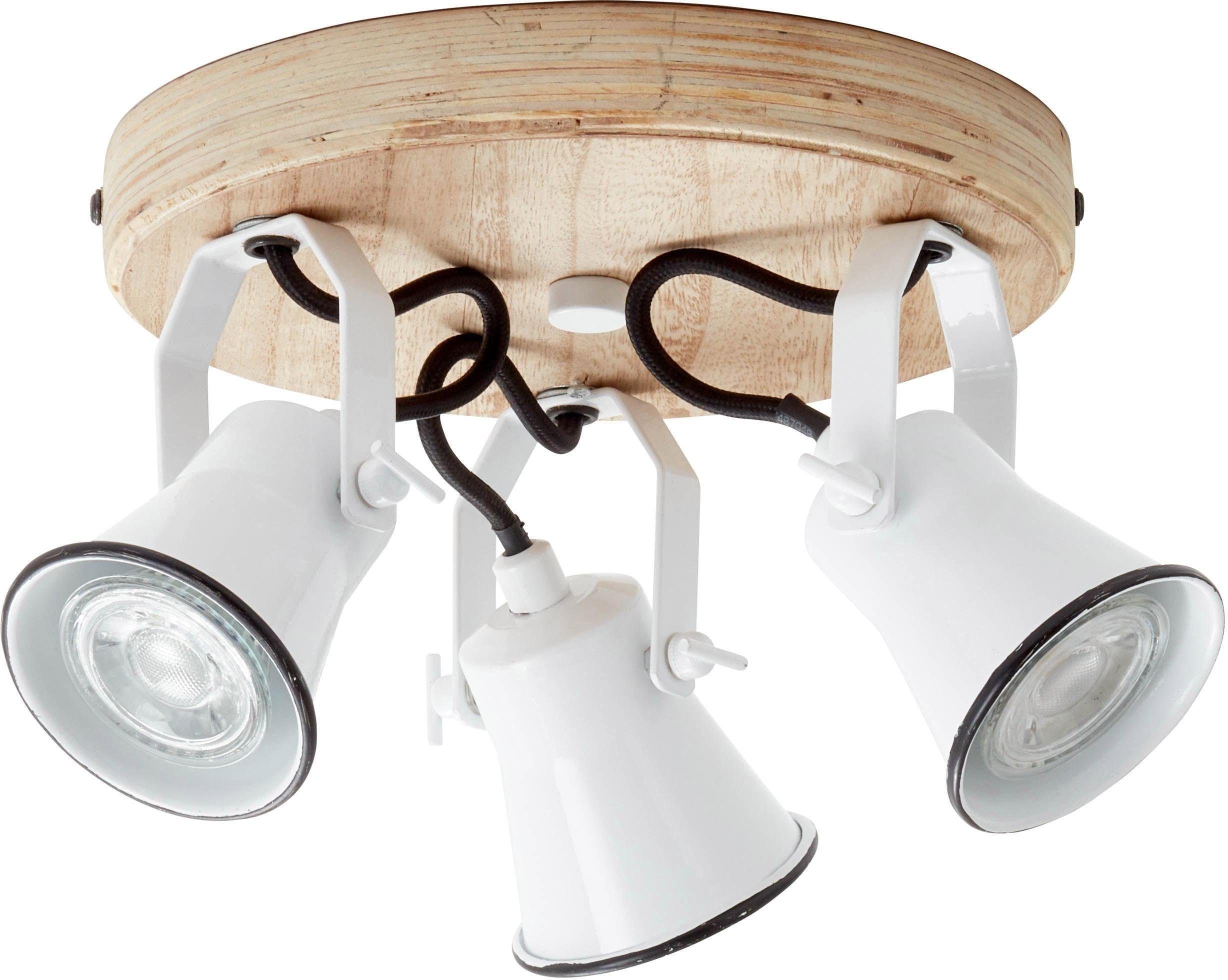 Brilliant Deckenspots Seed, ohne Leuchtmittel, Ã˜ 28 cm, 3 x GU10, schwenkbar, Metall/Holz, weiß/holz hell