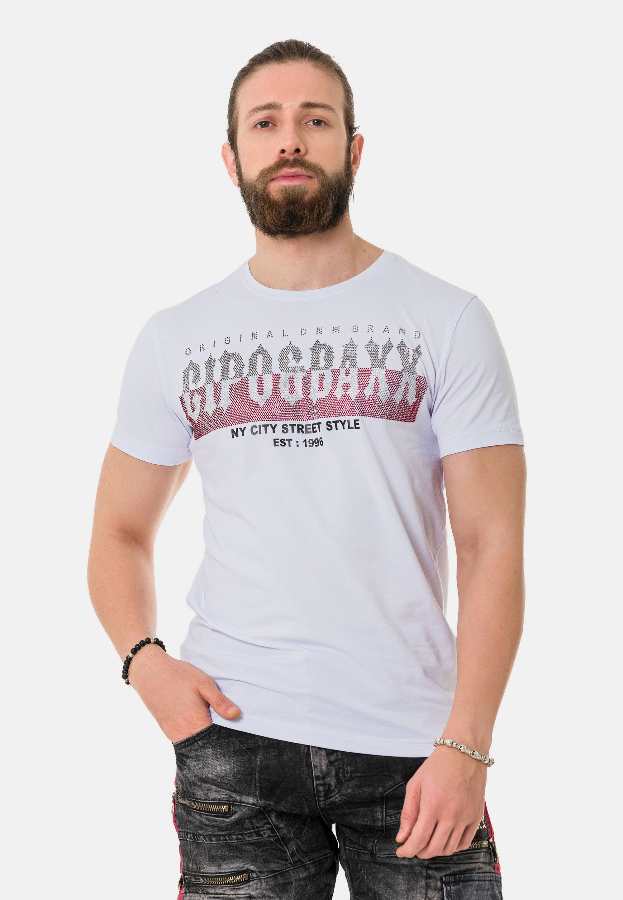 Cipo & Baxx T-Shirt mit coolem Brustprint weiß