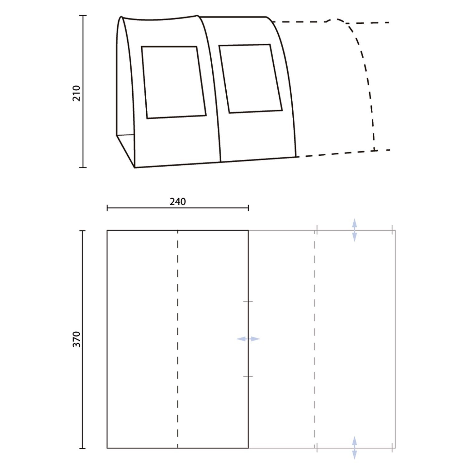 Skandika Wetterschutz, Seitenfenster Vorzelt 370x240x210cm, 5 Große Gotland Wassersäule, 5000 (grau/orange), Canopy mm