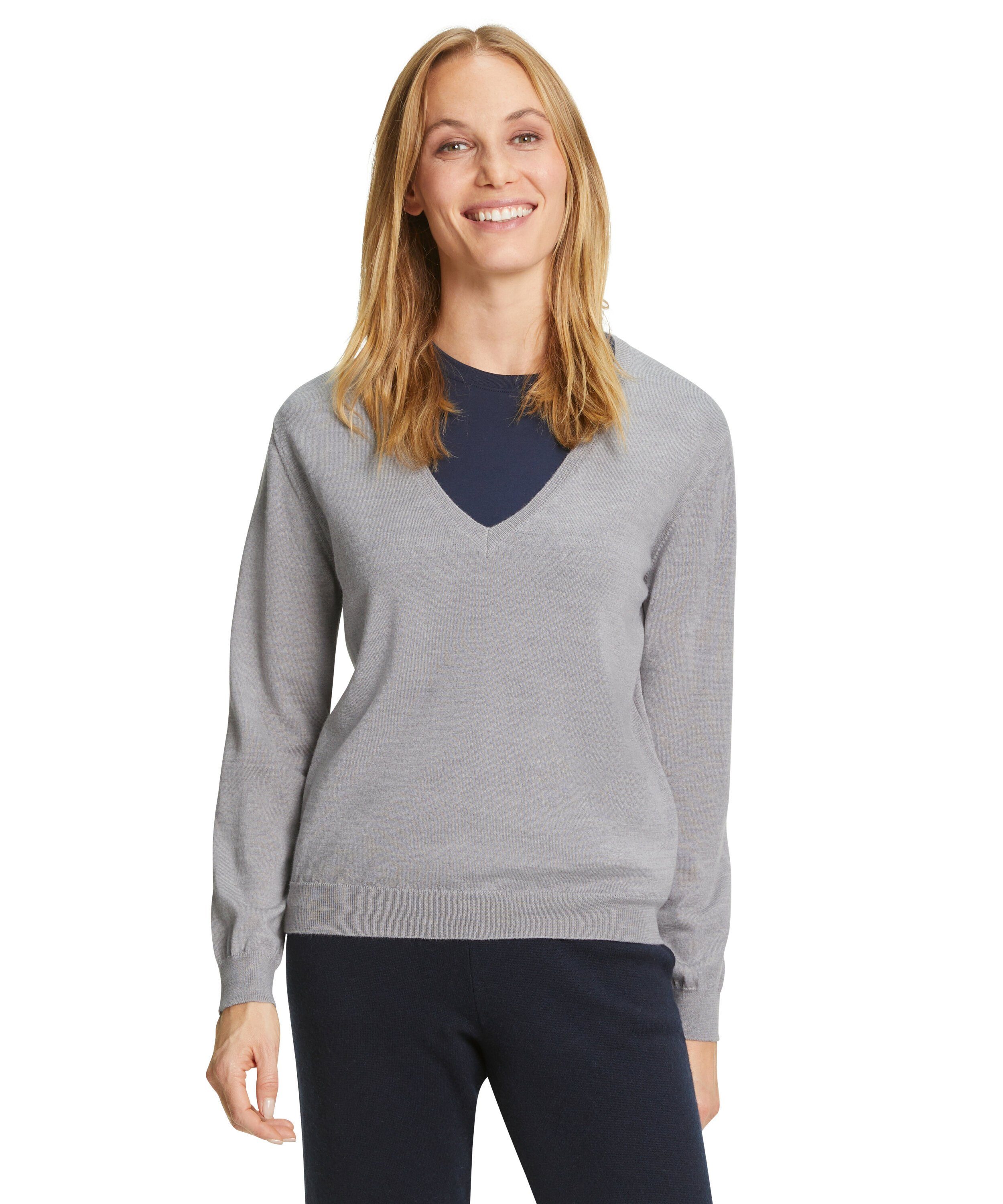 (3400) (1-tlg) light FALKE Merinowolle Strickpullover grey aus