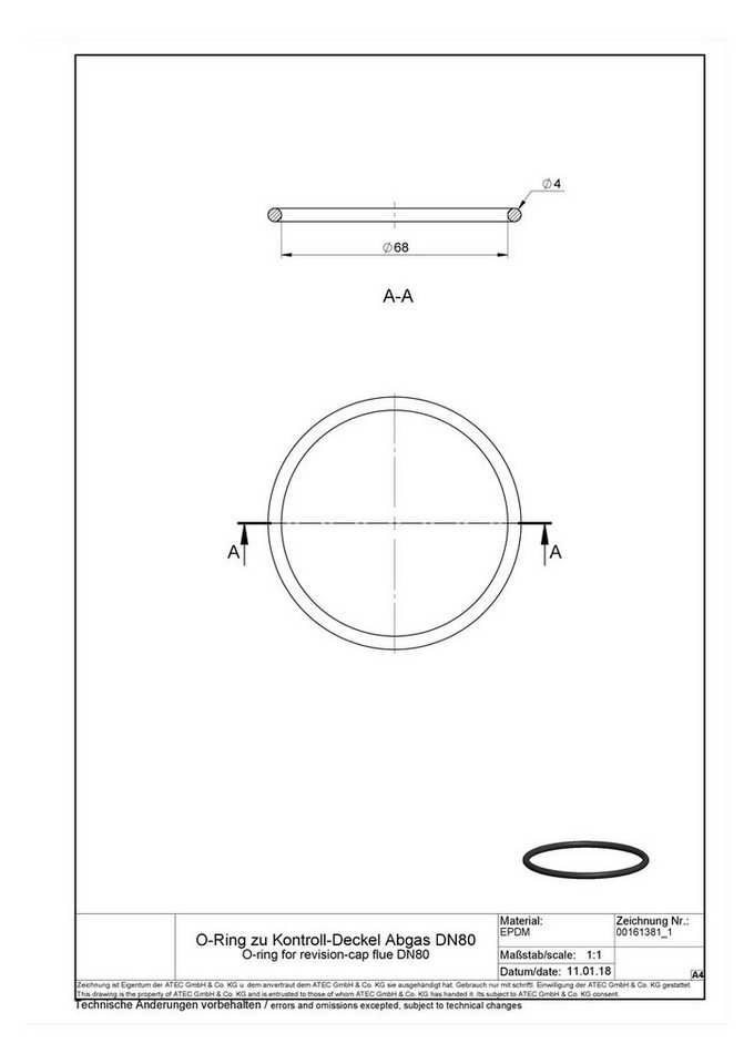 Thumbnail - ATEC Abgastechnologie PP-Rohr ATEC Schornstein O-Ring Dichtung Abgas DN80 161381, DN80, 68 mm