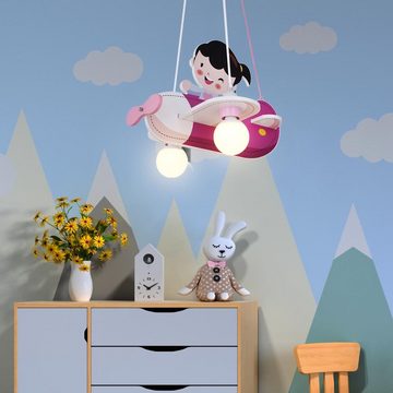 etc-shop LED Pendelleuchte, Leuchtmittel inklusive, Warmweiß, Kinder Zimmer Decken Pendel Lampe Flugzeug Flieger Hänge Leuchte