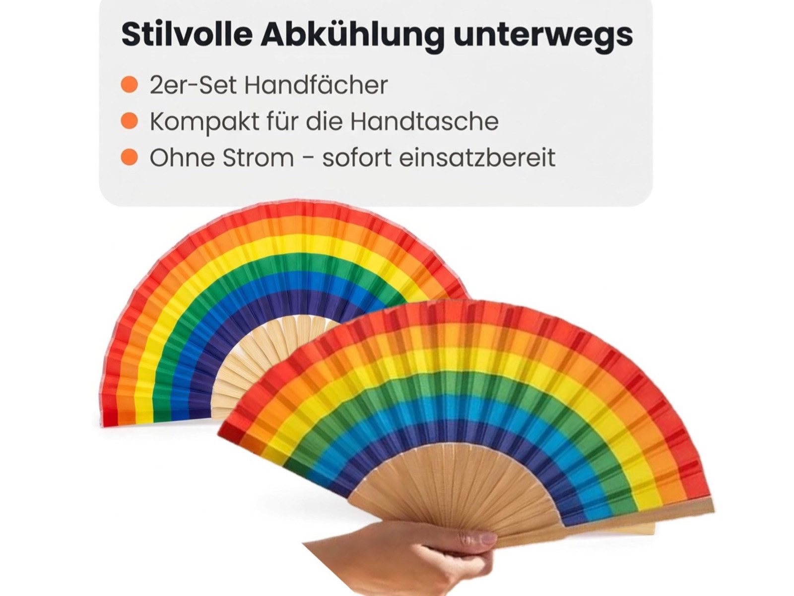 LK Trend & Style Handfächer 2x Bambus, Regenbogen Fächer, (21 cm, Bambus, 2-tlg., Wann immer es zu heiß wird), der Ventilator aus der Handtasche