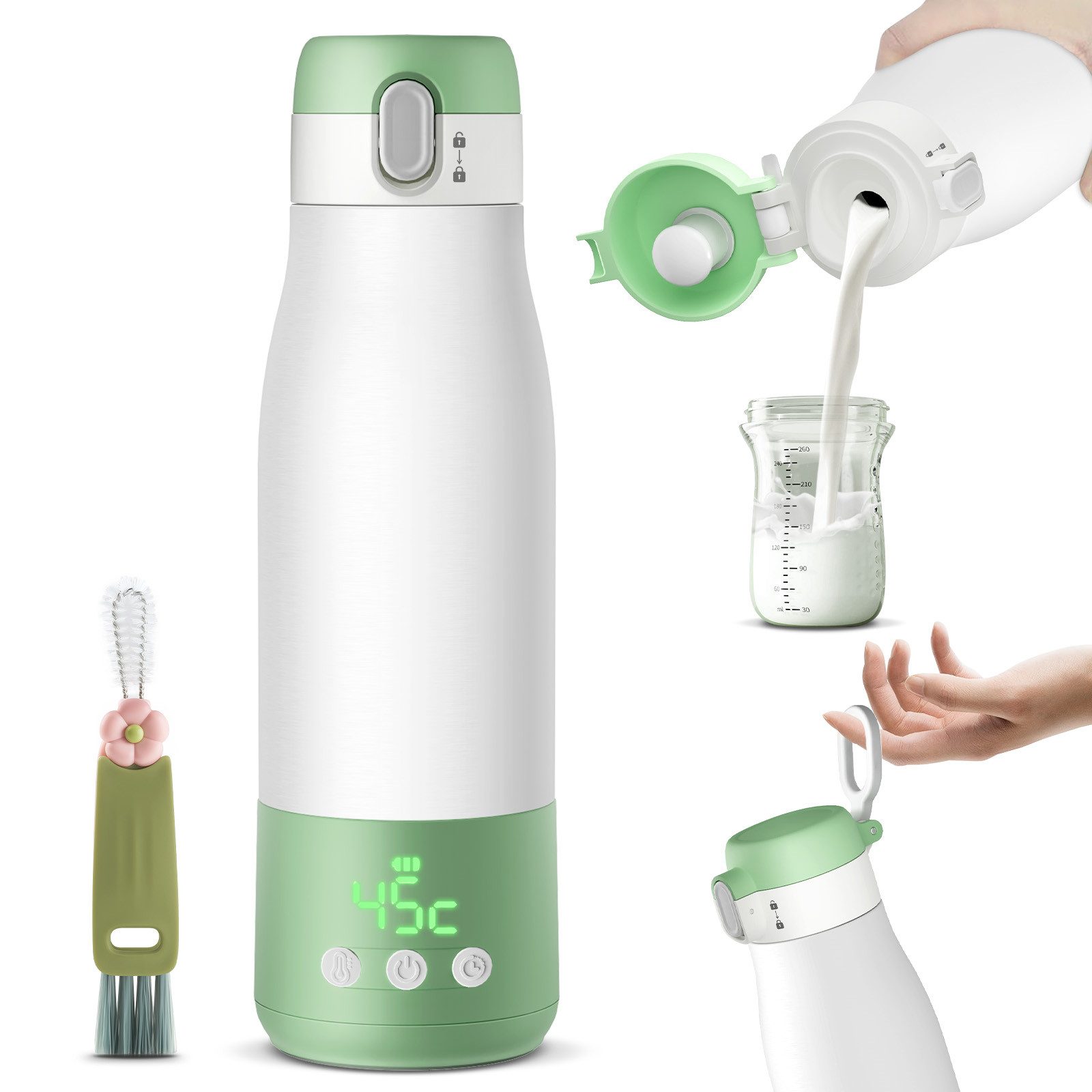 Kitcanis Babyflaschenwärmer Intelligente tragbare Milchflasche, 3 Min Schnellaufheizung / Temperaturkonstant / tropfsicheres Design