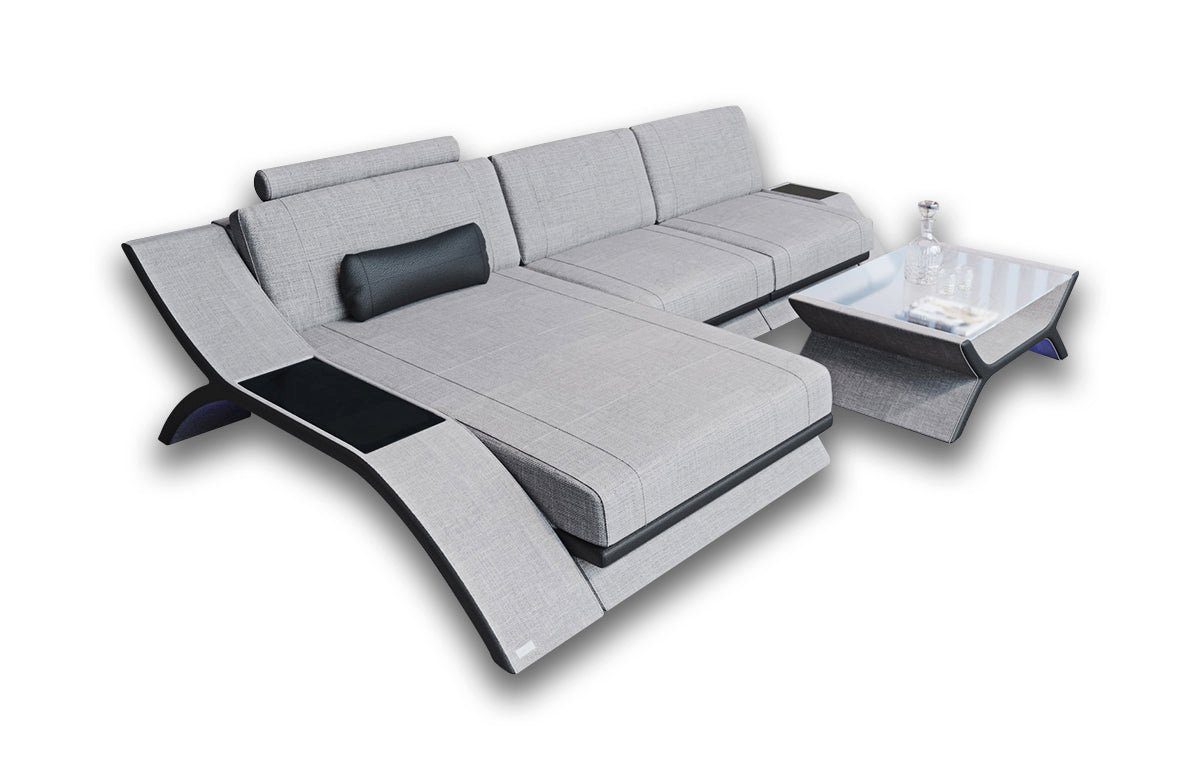 Sofa Dreams Ecksofa Polster Couch Stoffsofa Calabria L Form Stoff Sofa, Webstoff Strukturstoff, mit LED, USB Anschluss, Designersofa, Ottomane