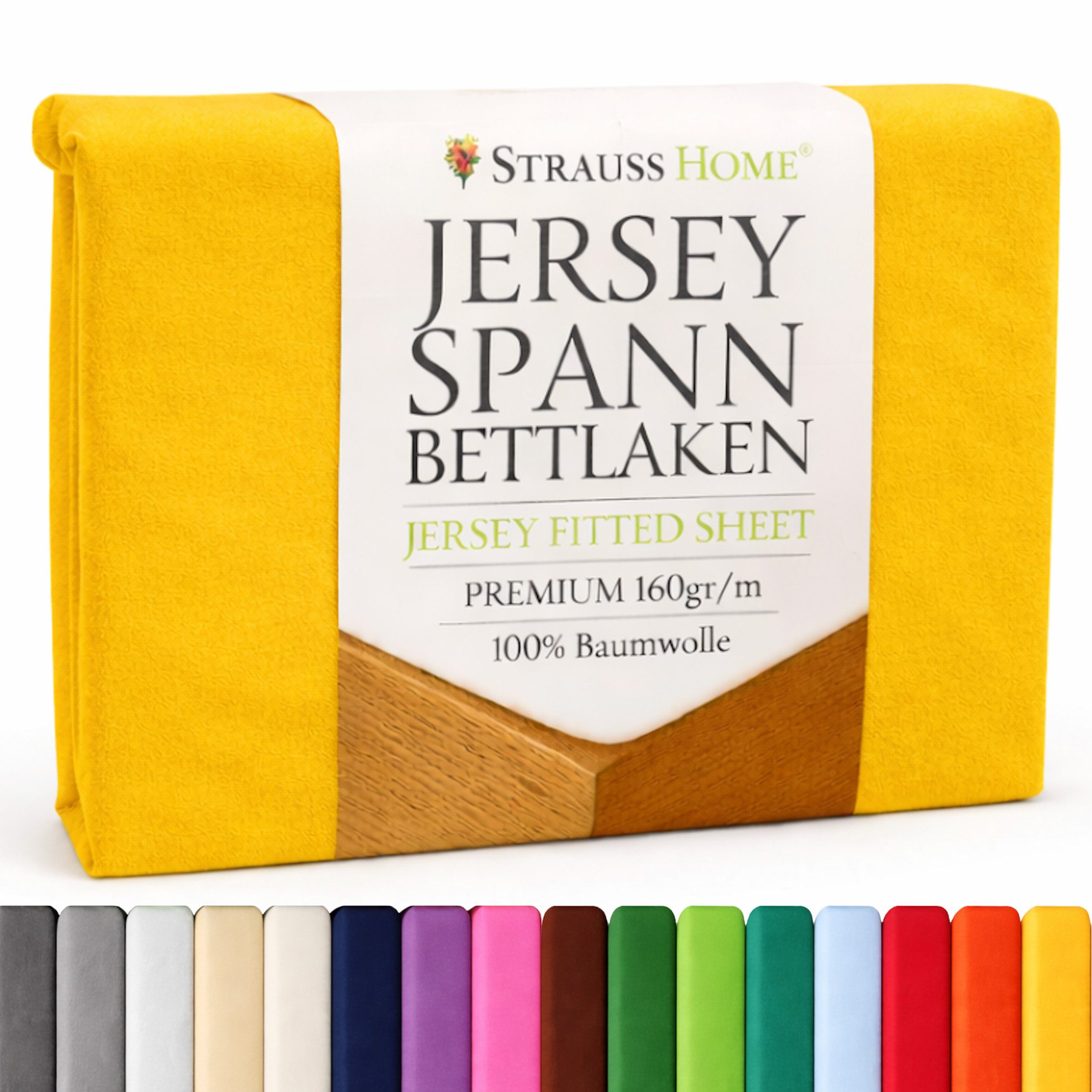 Strauss Home Spannbettlaken Premium 160 g/m² Gekämmte Baumwolle Jersey in Hotelqualität, Gummizug: Rundumgummi, OEKO-TEX®-zertifiziert - Hotelqualität – Formstabil & Langlebig