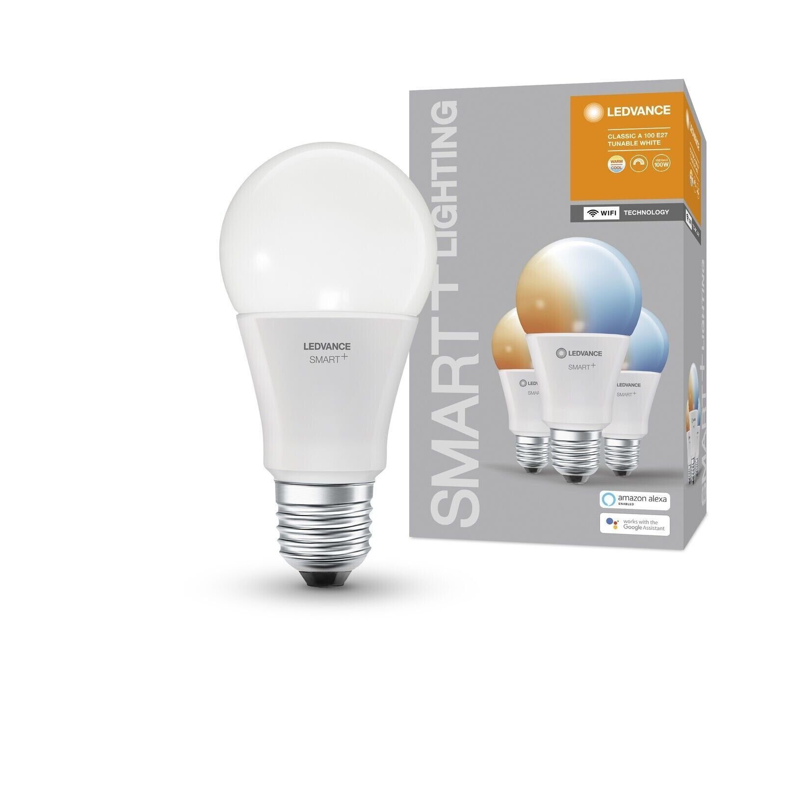 Ledvance LED-Leuchtmittel Smart + LED-Lampe mit WiFi E27 Dimmbar Tunable White Glühbirne 3ER, E27, 1 St., Tunable White, Dimmbar,(2700-6500K)