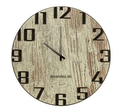 Levandeo® Wanduhr (Wand-Uhr Holz 30cm Shabby Chic Deutsche Herstellung modern)