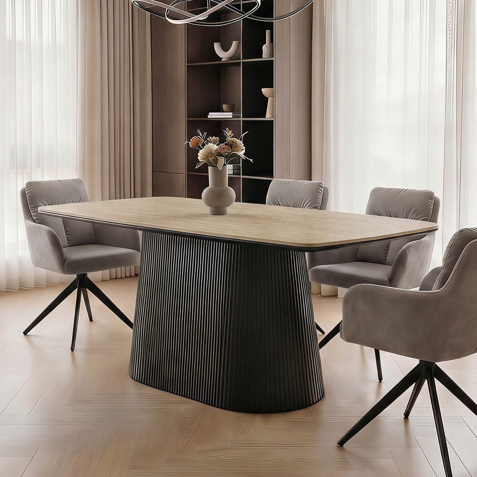 IDIMEX Esstisch GRANO, Esszimmertisch 180x90 cm Keramikplatte in Travertinoptik Beige/Schwarz