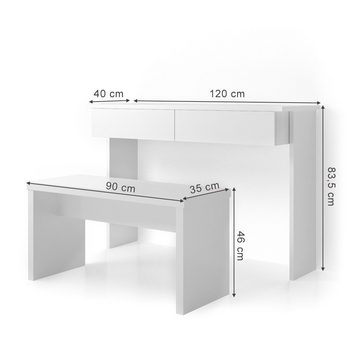 Vicco Schminktisch Azur, Weiß, 120 cm ohne Spiegel, mit Bank, Breite 120 cm