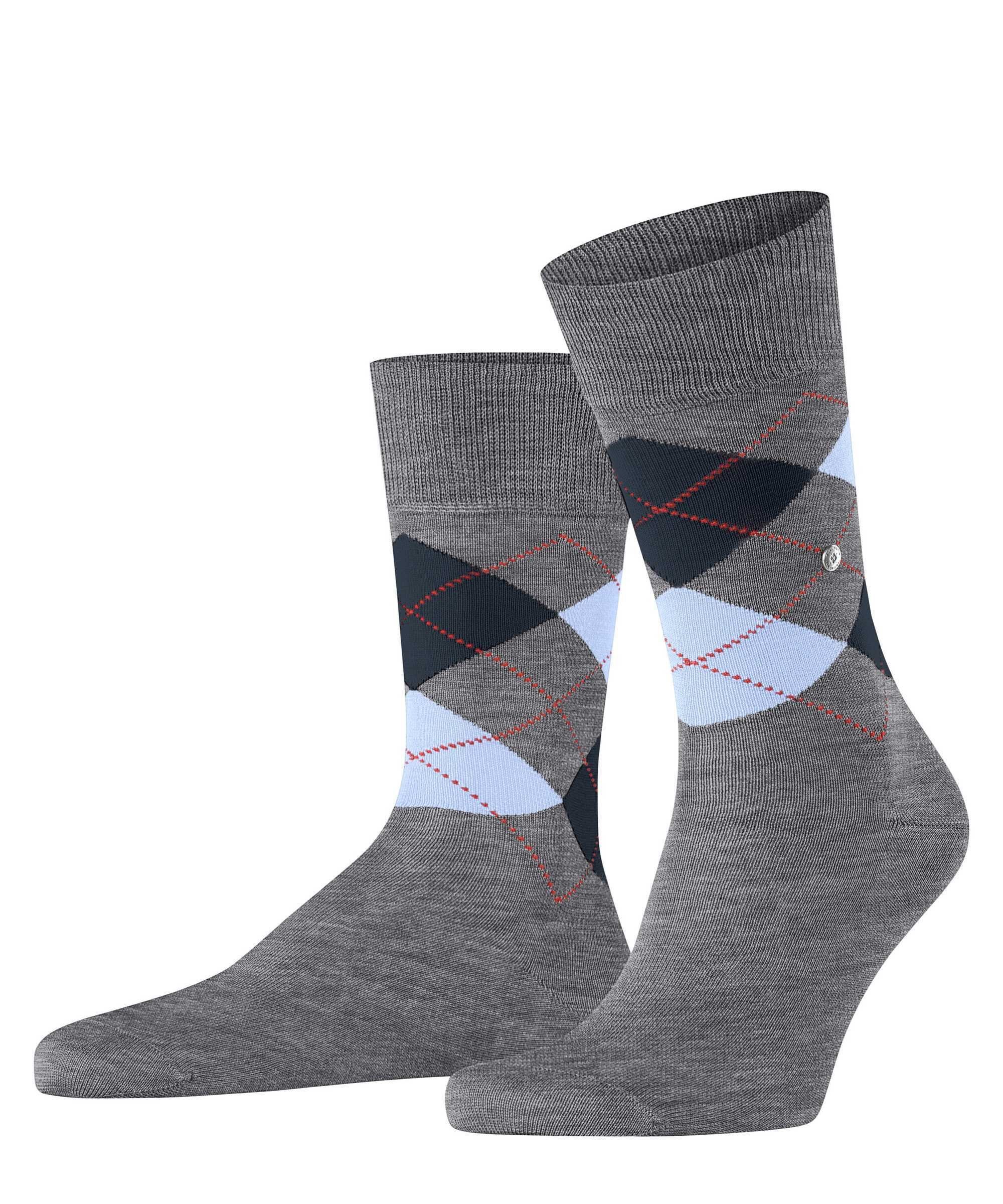 Rautenmuster Herren Burlington Kurzsocken Socken Manchester, - Grau/Blau