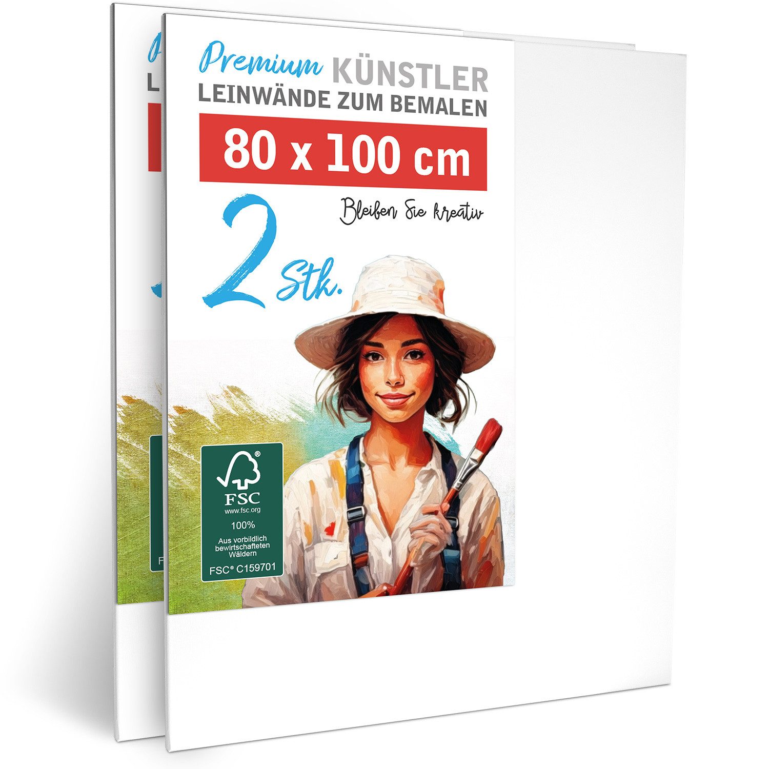 M MERCEO Leinwand, 2er-Set Leinwand 80x100cm (zum Bemalen, Baumwolle, Keilrahmen,280g/m)