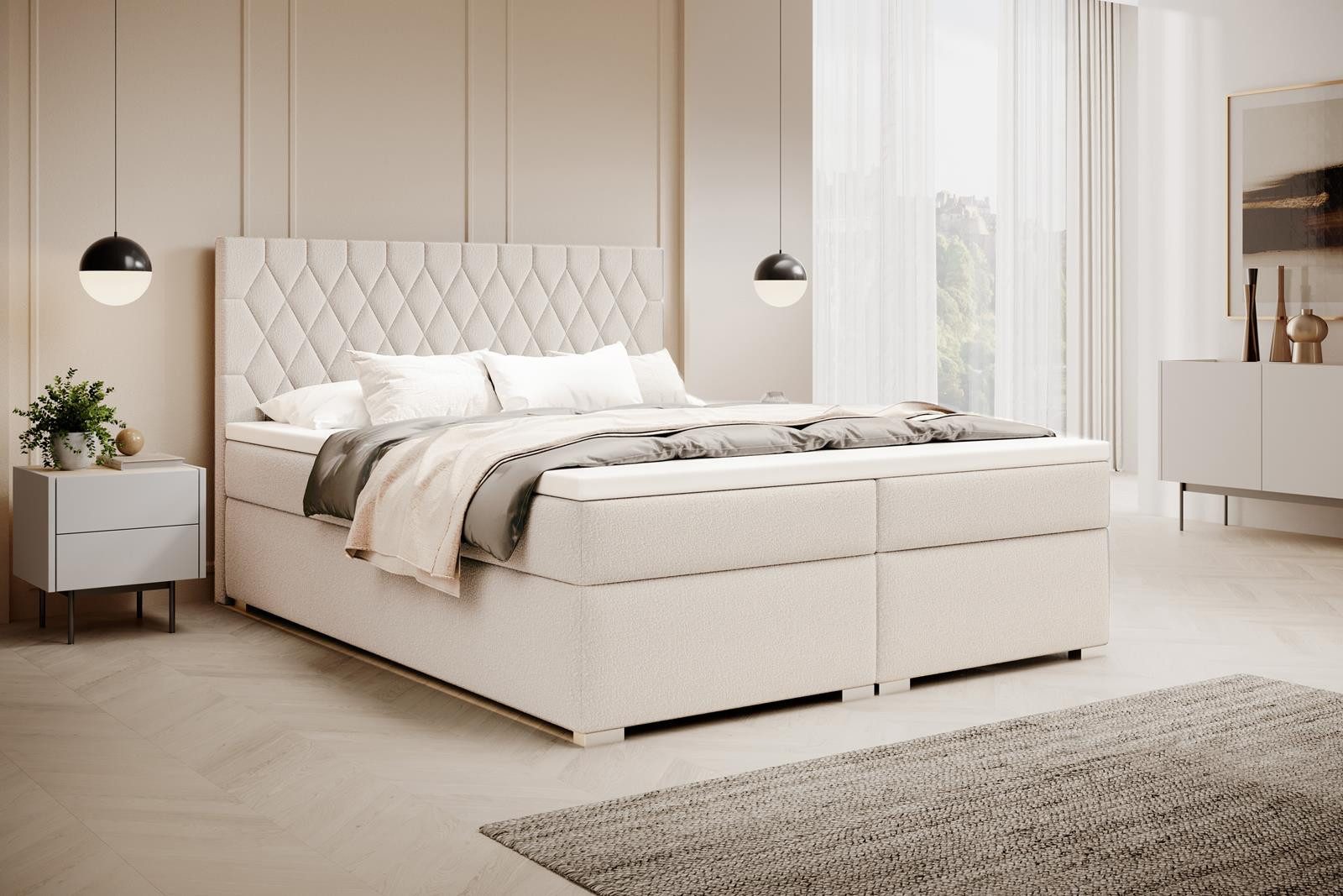 Compleo Boxspringbett mit abgerundetes Kopfteil, Designerbett, günstig online kaufen