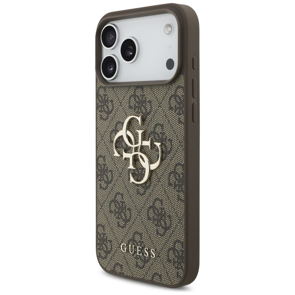 Guess Handyhülle Case iPhone 17 Pro Max Kunstleder braun Big Logo goldfarbig Kette 6,9 Zoll, Kantenschutz
