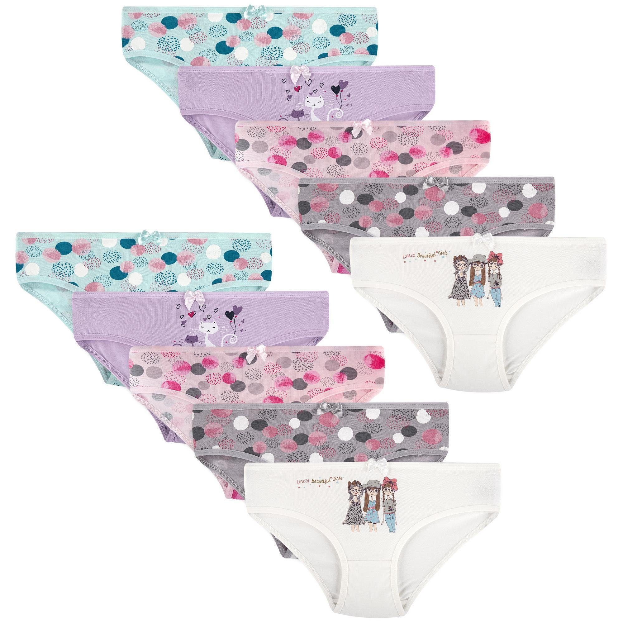 LOREZA Slip 10 Mädchen Kinder Slips Baumwolle Unterhosen Unterwäsche (Spar- Packung, 10-St), 10 Pack Mädchen Slips aus hochwertiger Baumwolle