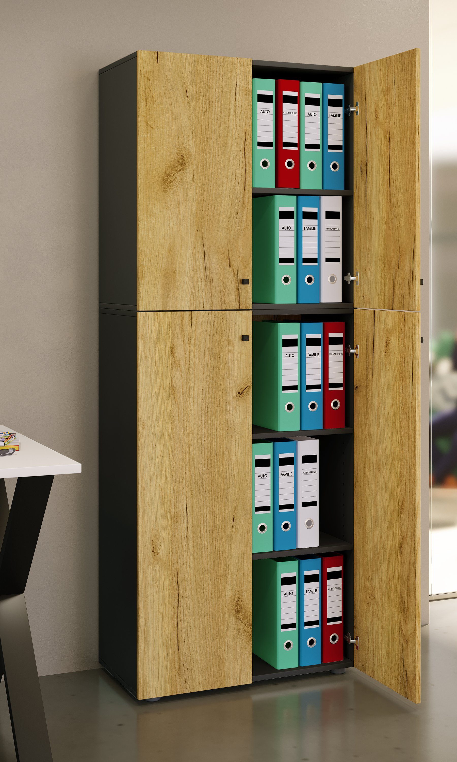 VCM Aktenschrank Büroschrank Bücher Ordner Aktenschrank Lona 5fach