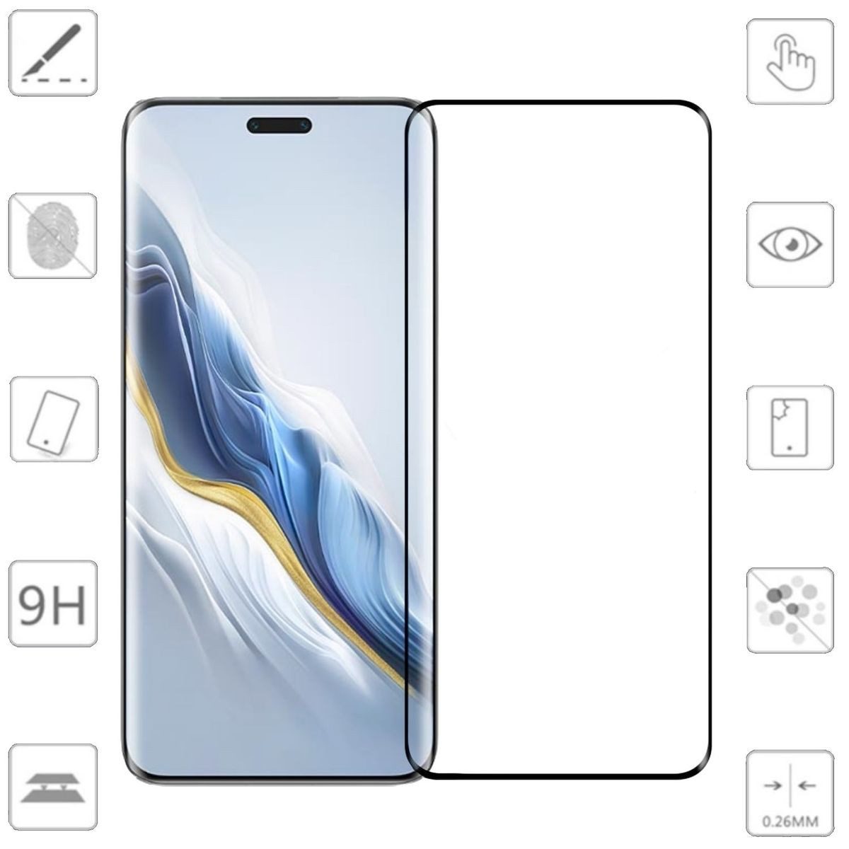 Handyhülle Für Honor Magic 6 Pro 2x 4D Premium 0,3 mm H9 Curved Schutz Hart Glas