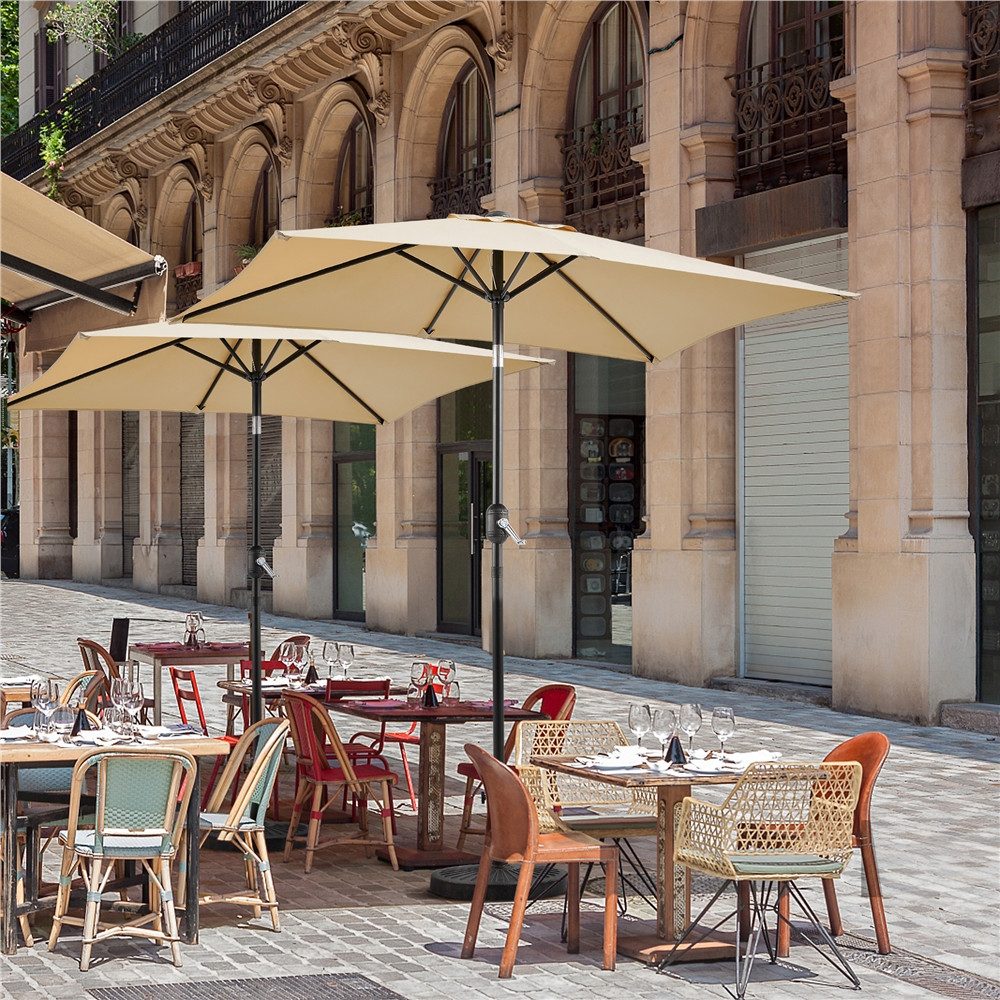 Yaheetech Sonnenschirm Rechteckiger Terrassenschirm mit Kurbel & 6 Metallstreben, LxB: 196,5x147 cm, Gartenschirm 196,5 cm L × 147 cm B × 227 cm H