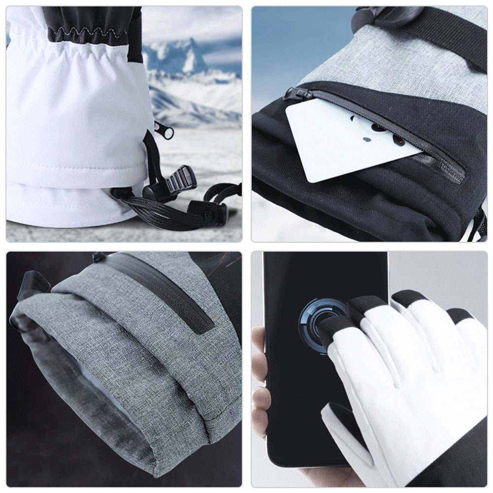 Blusmart grey Skihandschuhe Touchscreen-Fleece-Thermo-Skihandschuhe Unisex-Fahrradhandschuhe,
