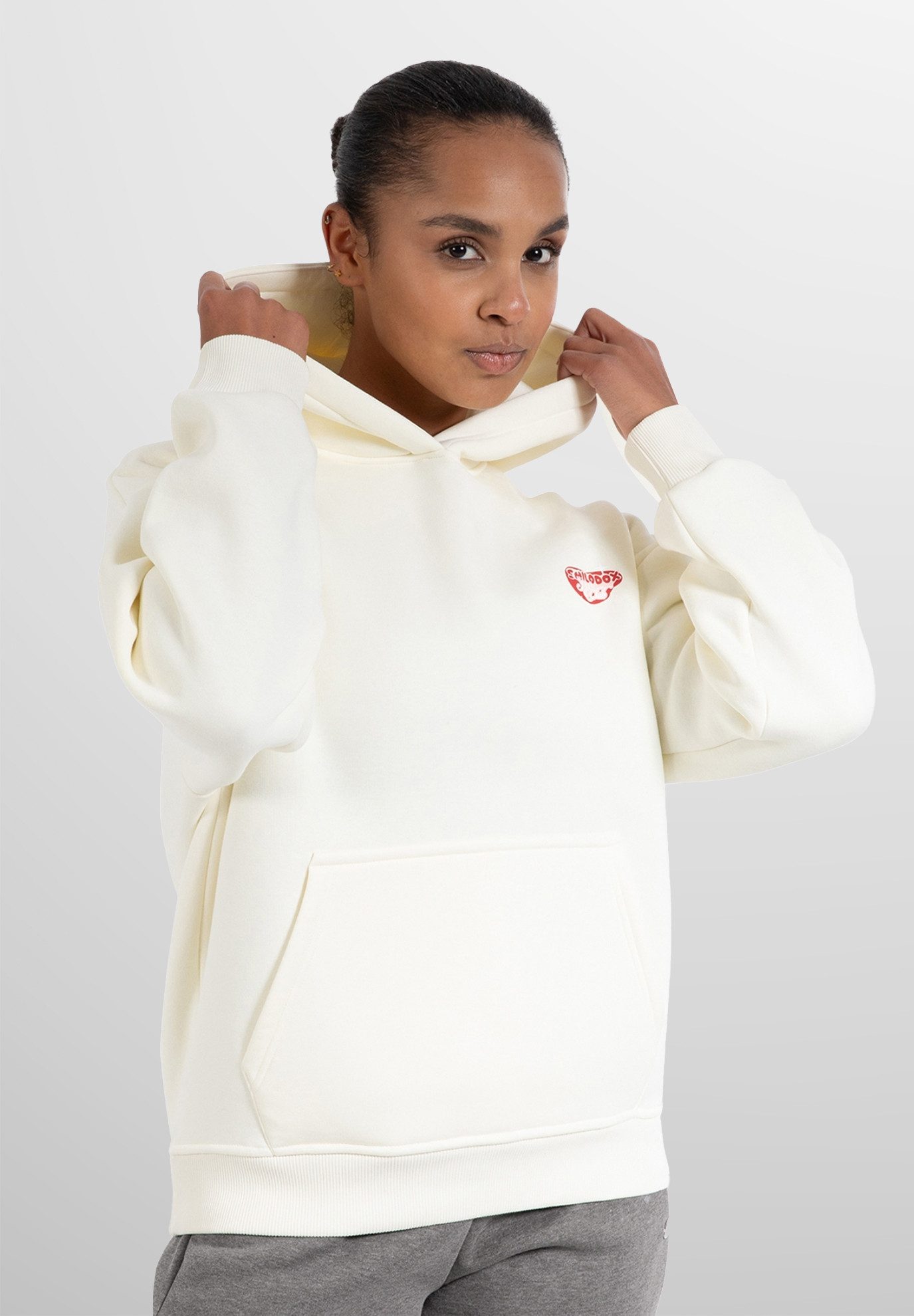 Smilodox Hoodie Riva, Kapuzenpullover Oversize Fit mit großer Kapuze und Herz Print Oversize, Stylischer Pulli Großer Print Kängurutasche Sweater Sport Freizeit