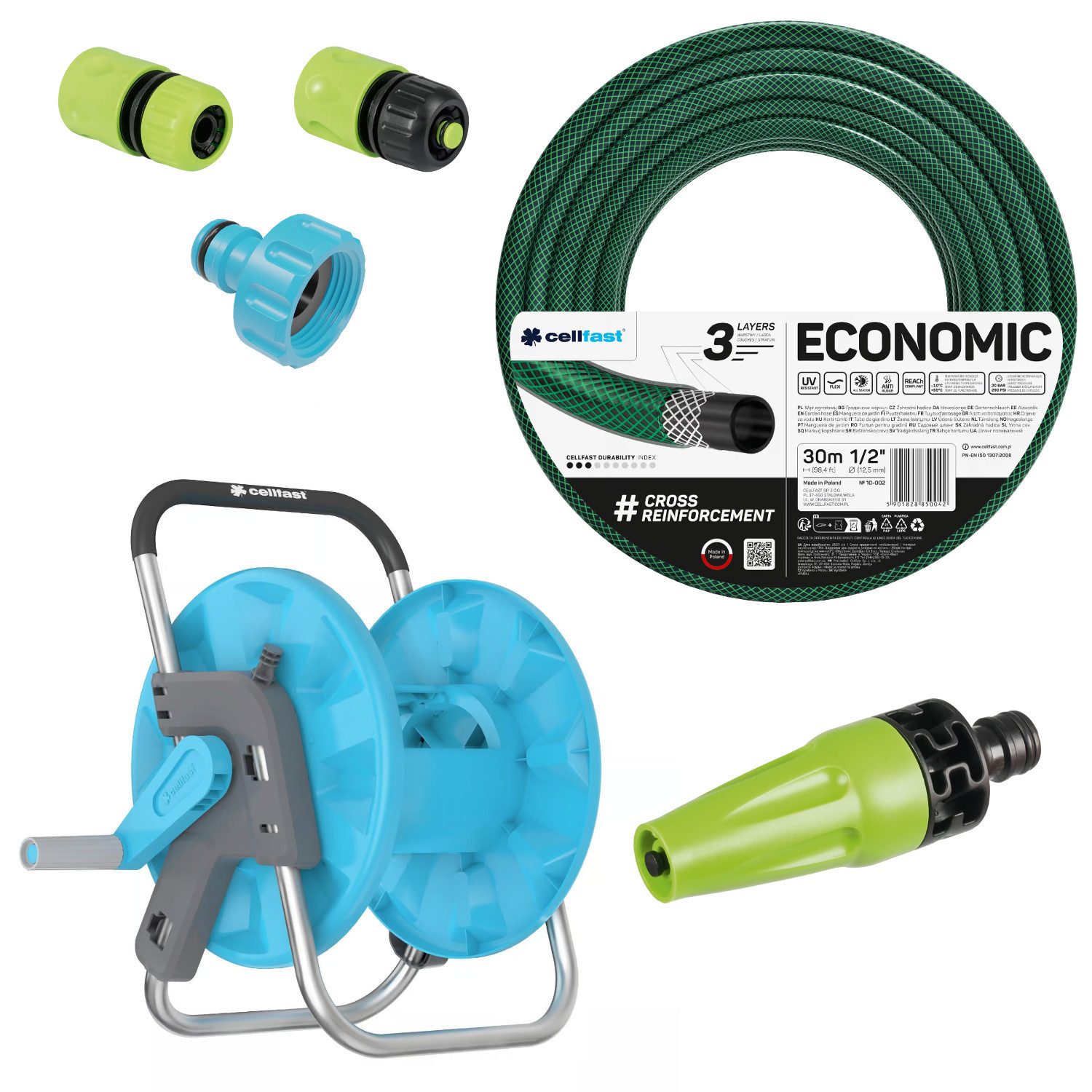 Cellfast Schlauchwagen Economic Schlauchsatz 1/2'' 30 m mit Ständer, Betriebstemperaturbereich −10/+50 °C