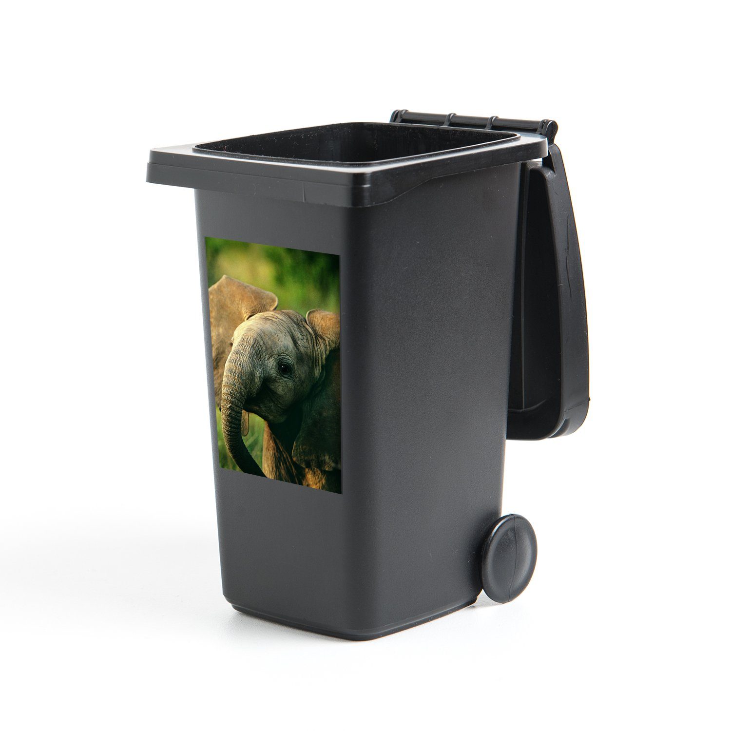 MuchoWow Wandsticker Elefant - Grün - Tiere - Natur (1 St), Mülleimer-aufkleber, Mülltonne, Sticker, Container, Abfalbehälter