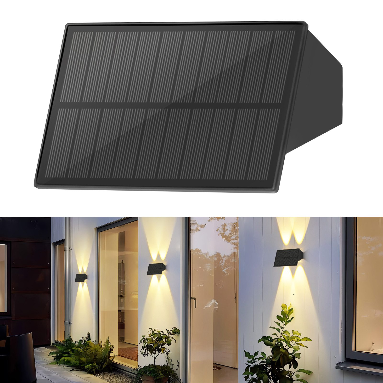 ZMH Außen-Wandleuchte 1/2/4 Wandlampe Warmweiß 3000K Solarlampen Up And Down Light für Außen, LED fest integriert, Warmweiß, Schwarz, 3000K Warmweiß, LED Außenwandleuchten, 2W