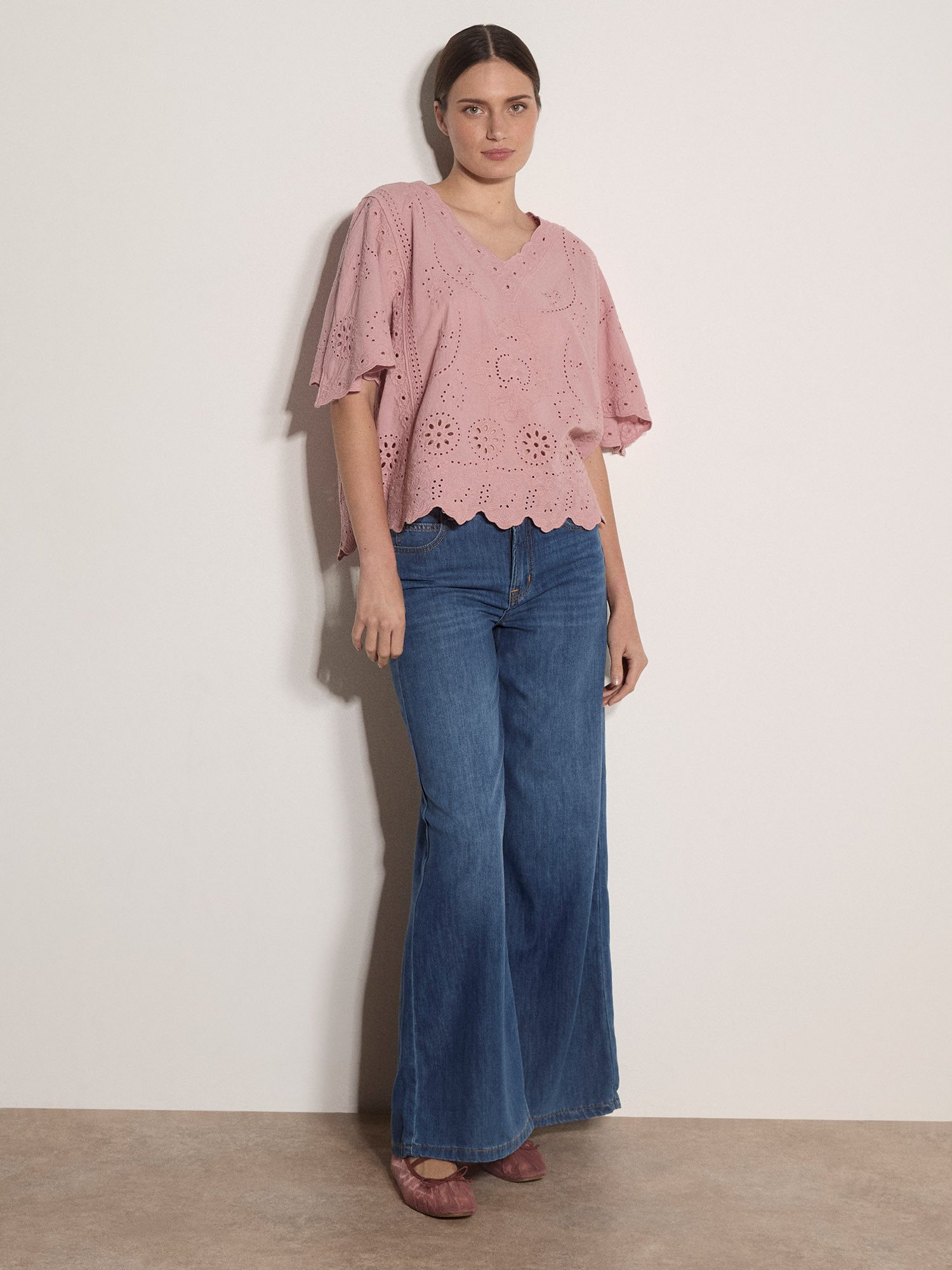 Apricot Shirtbluse Spitzentop mit Stickereien
