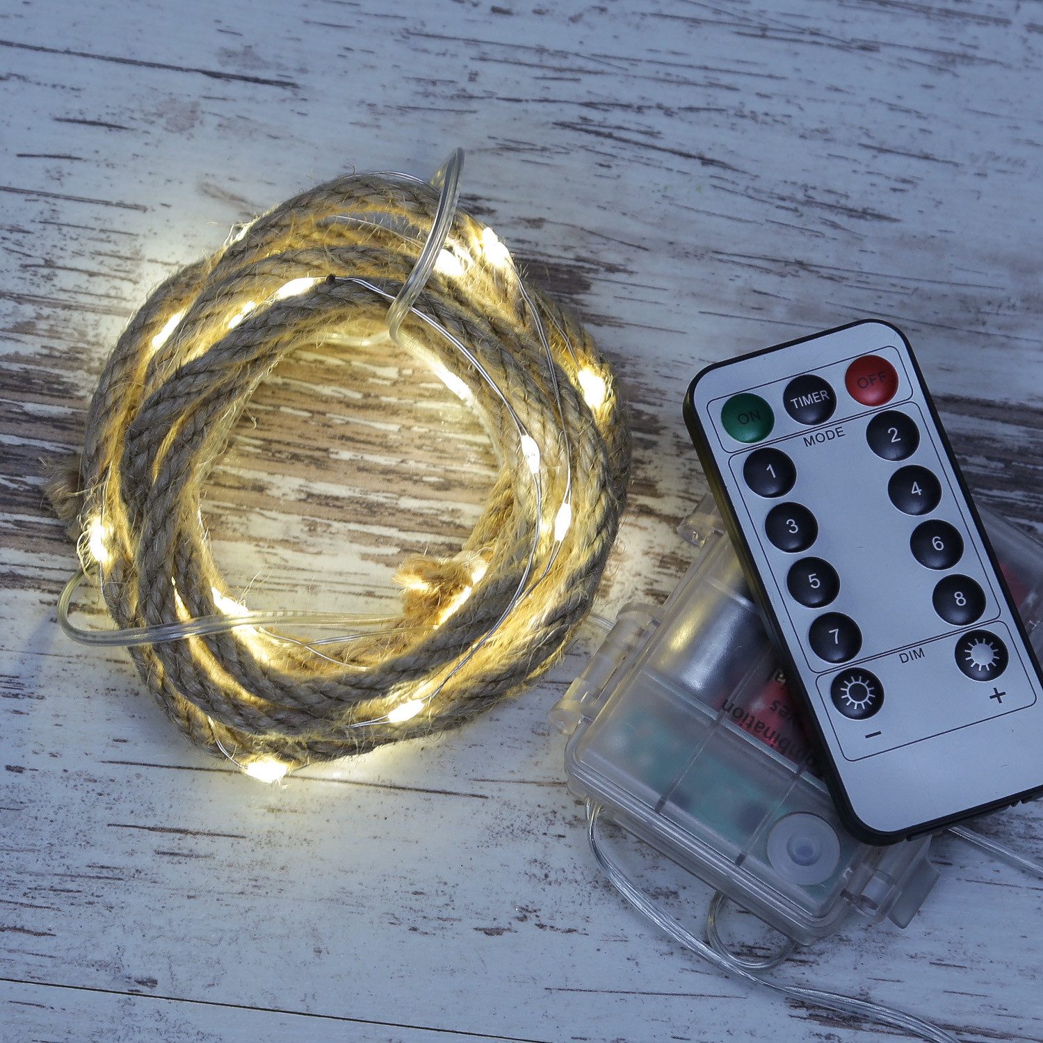 MARELIDA LED-Lichterkette Seil Jute maritime Deko Kordel Tau 40LED 2m Timer 8 Funktionen outdoor, 40-flammig – Bild 5 von 5