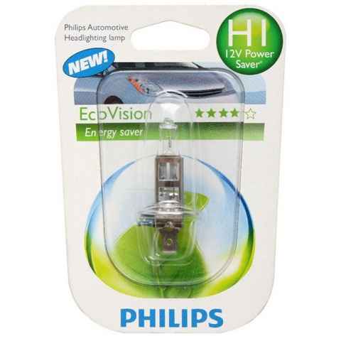 Philips KFZ-Ersatzleuchte H1 Eco-Vision 12V 55W Energysaver Auto-Lampe, H1, 1 St., Weiß, 12V Halogen-Birnen Scheinwerfer-Lampe Auto-Birne mit Sockel H1 P14,5s