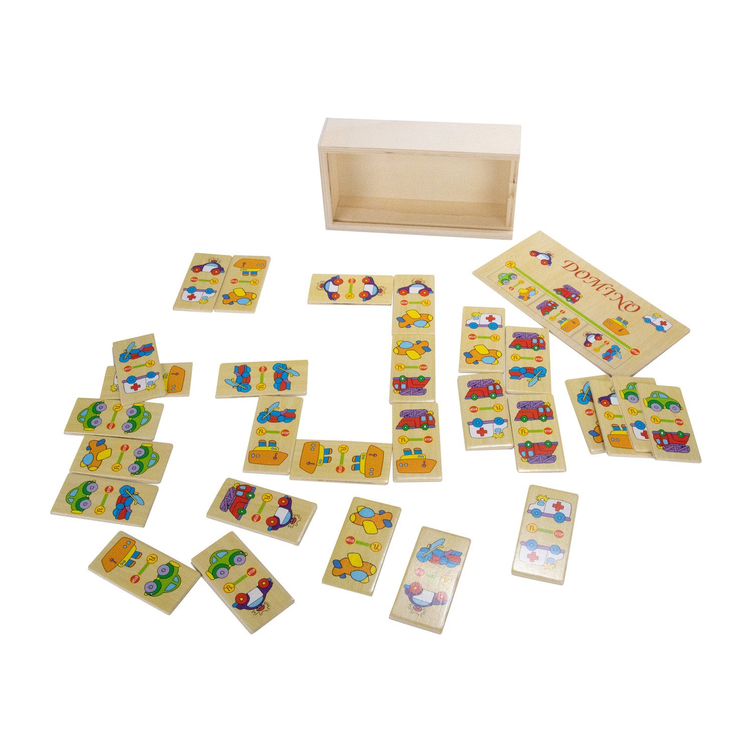 GICO Spielesammlung GICO Holz Domino Fahrzeuge Kinder Erwachsene Reisespiel - 7968