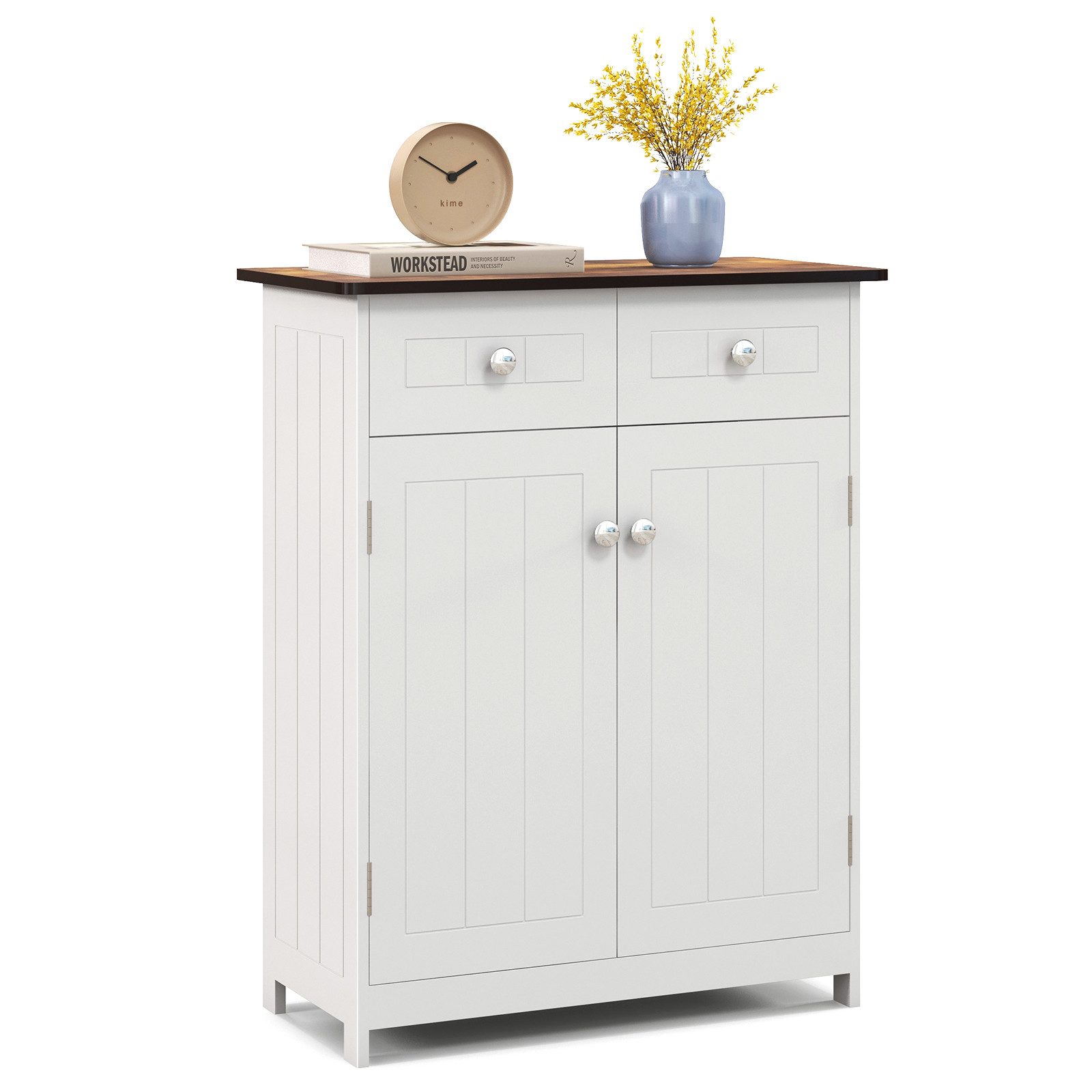 COSTWAY Kommode, mit 2 Schubladen & Türen,verstellbares Regal,60x30x75cm