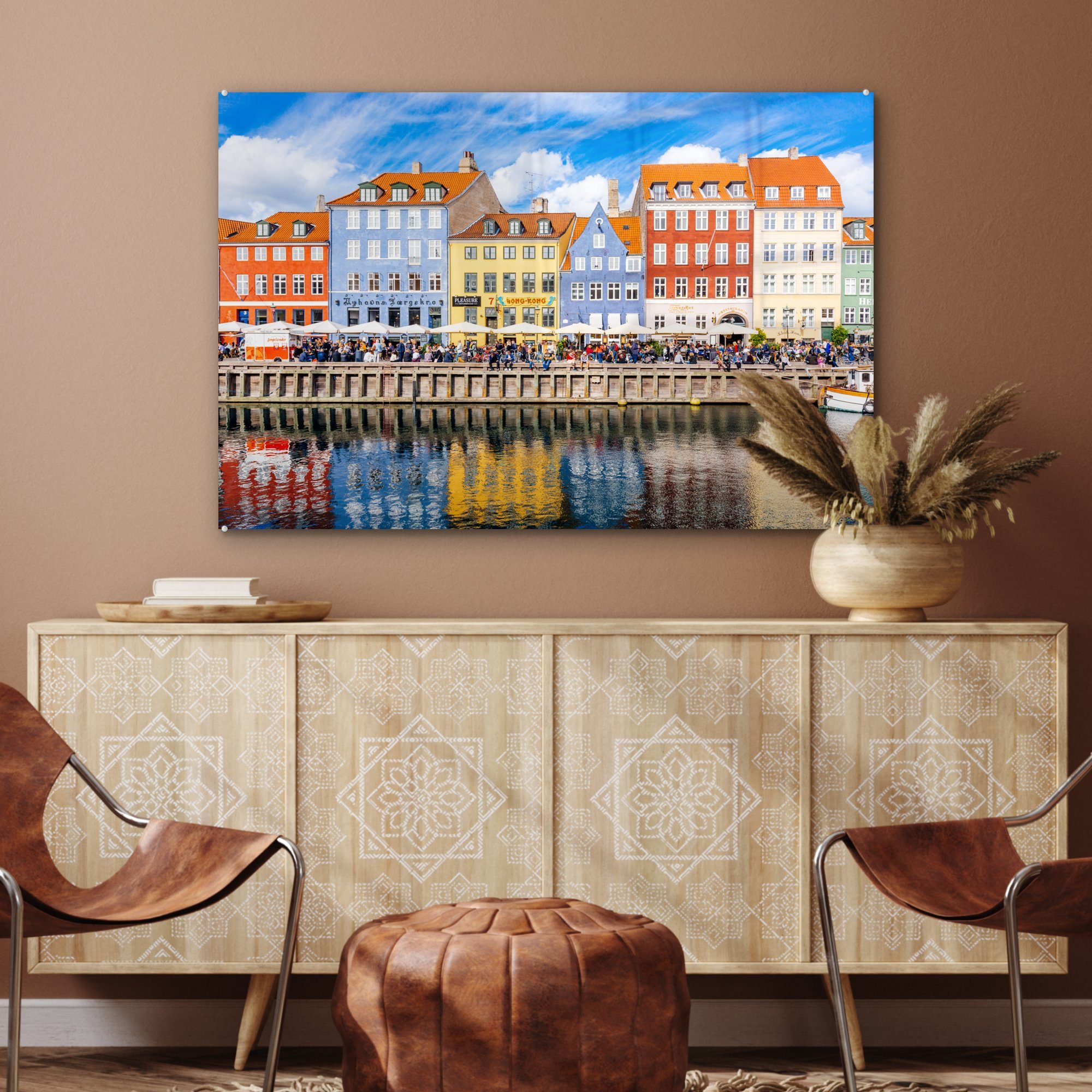 Häuser Schlafzimmer Kopenhagen, bunte & Acrylglasbild St), Leuchtend Acrylglasbilder in Wohnzimmer Dänemark, (1 MuchoWow