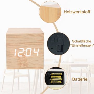 Welikera Wecker Holzwecker mit vier Helligkeitsstufen Datums- und Temperaturanzeige
