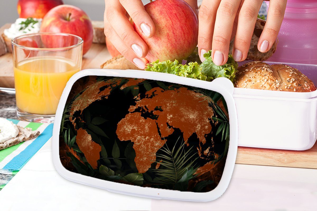 Erwachsene, Kunststoff, und Jungs für Brotbox für Pflanzen Globus, MuchoWow - und Brotdose, Lunchbox weiß (2-tlg), Weltkarte Kinder - Mädchen