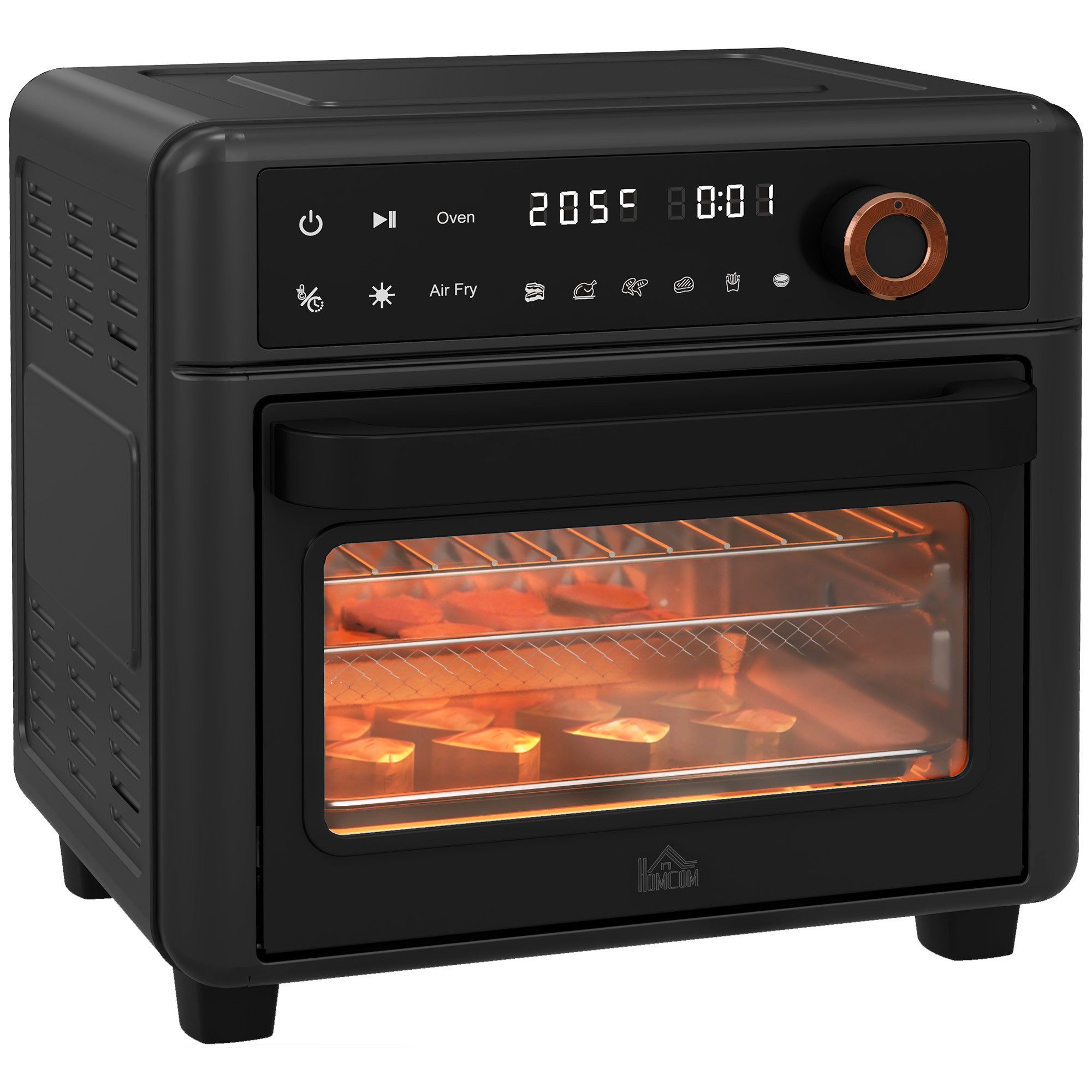 HOMCOM Minibackofen Mini Ofen mit Backblech, Grillrost und Krümelblech, mit 12 Programmen, Frittierkorb, 12h Timer, 1500W, Edelstahl